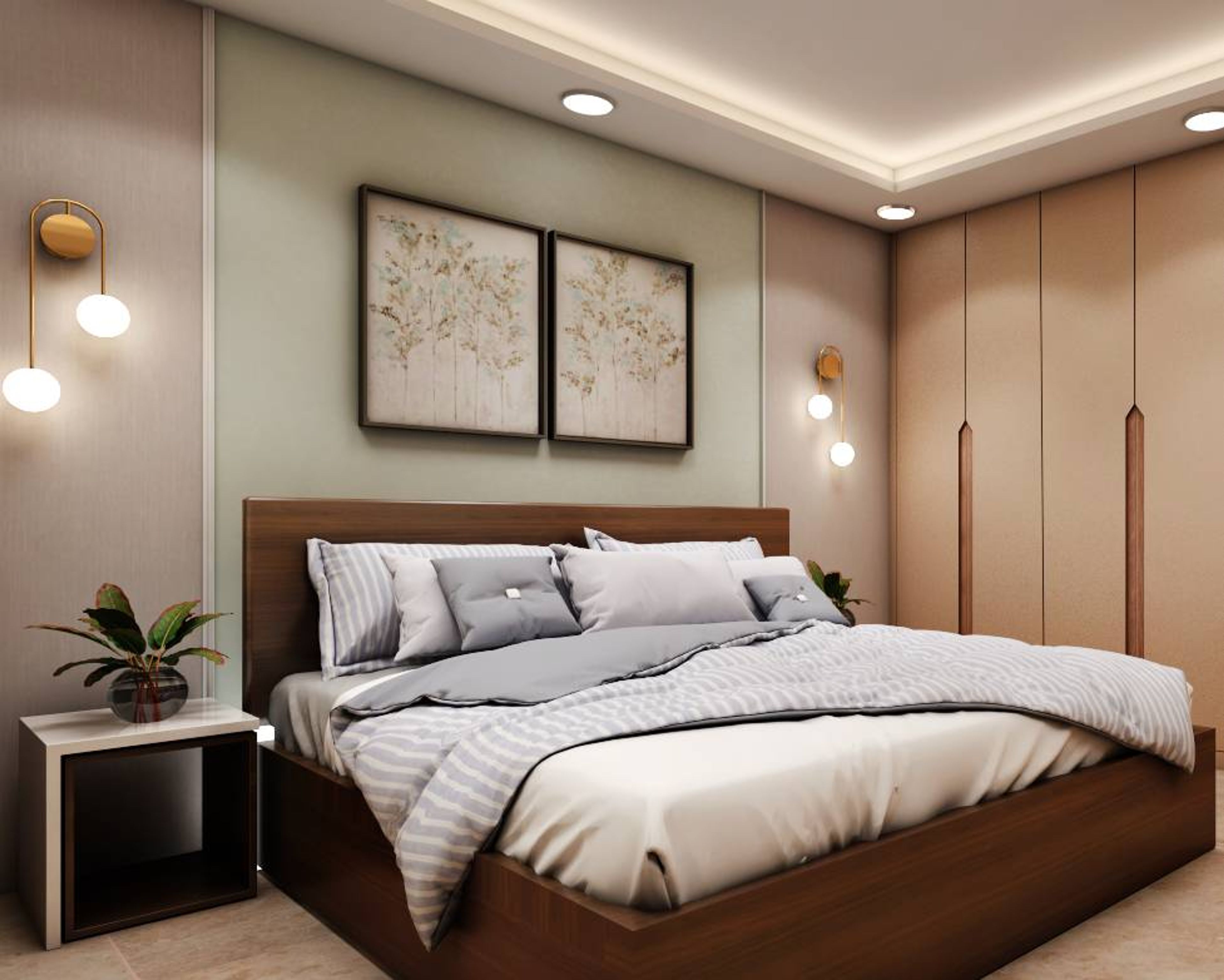 Modern Master Bedroom Design With Warm Lighting