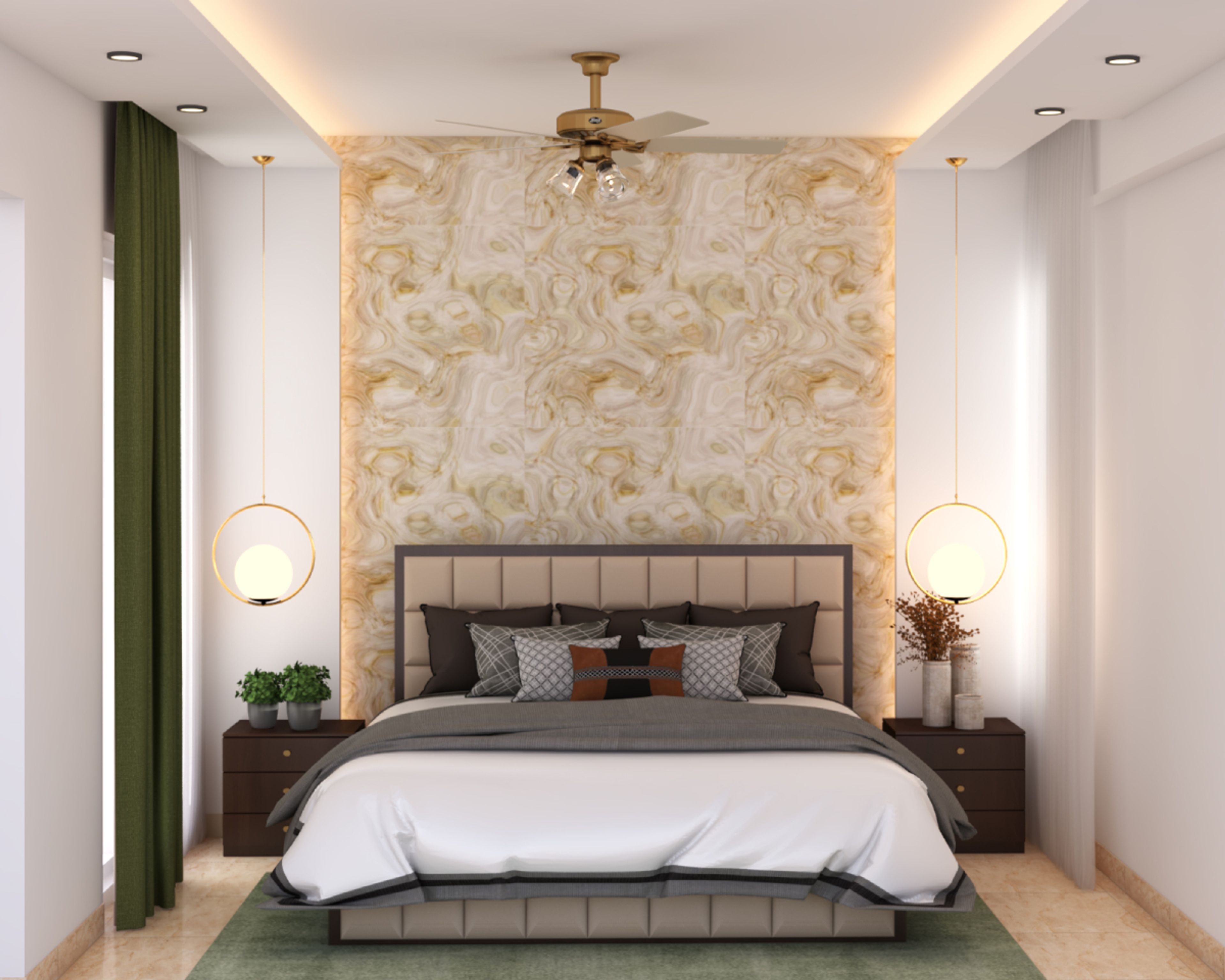 Contemporary Master Bedroom Design With Textured Wallpaper