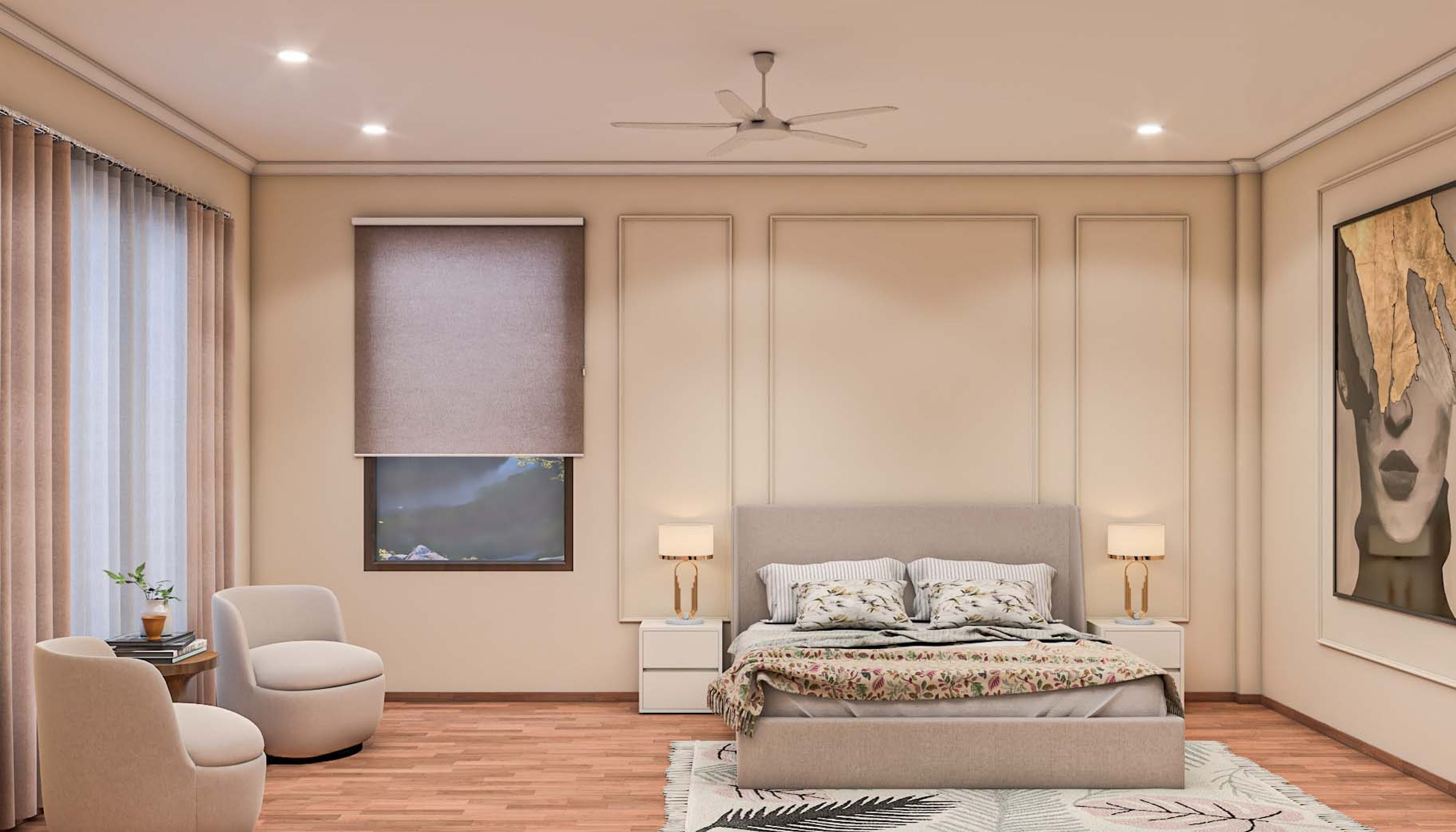 Contemporary Spacious Master Bedroom Design With Simple Colour Palette