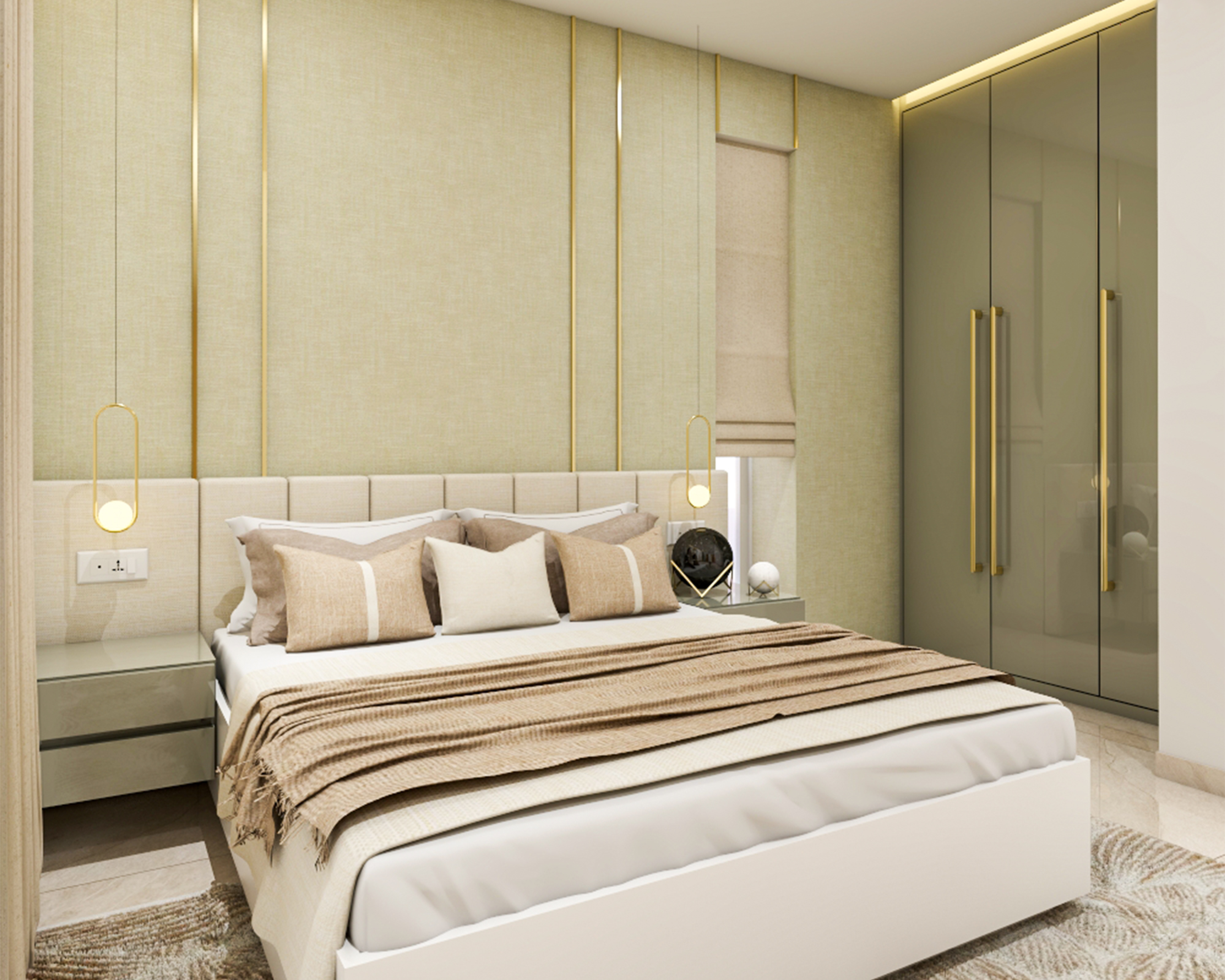 Modern Master Bedroom Design With Golden Handles