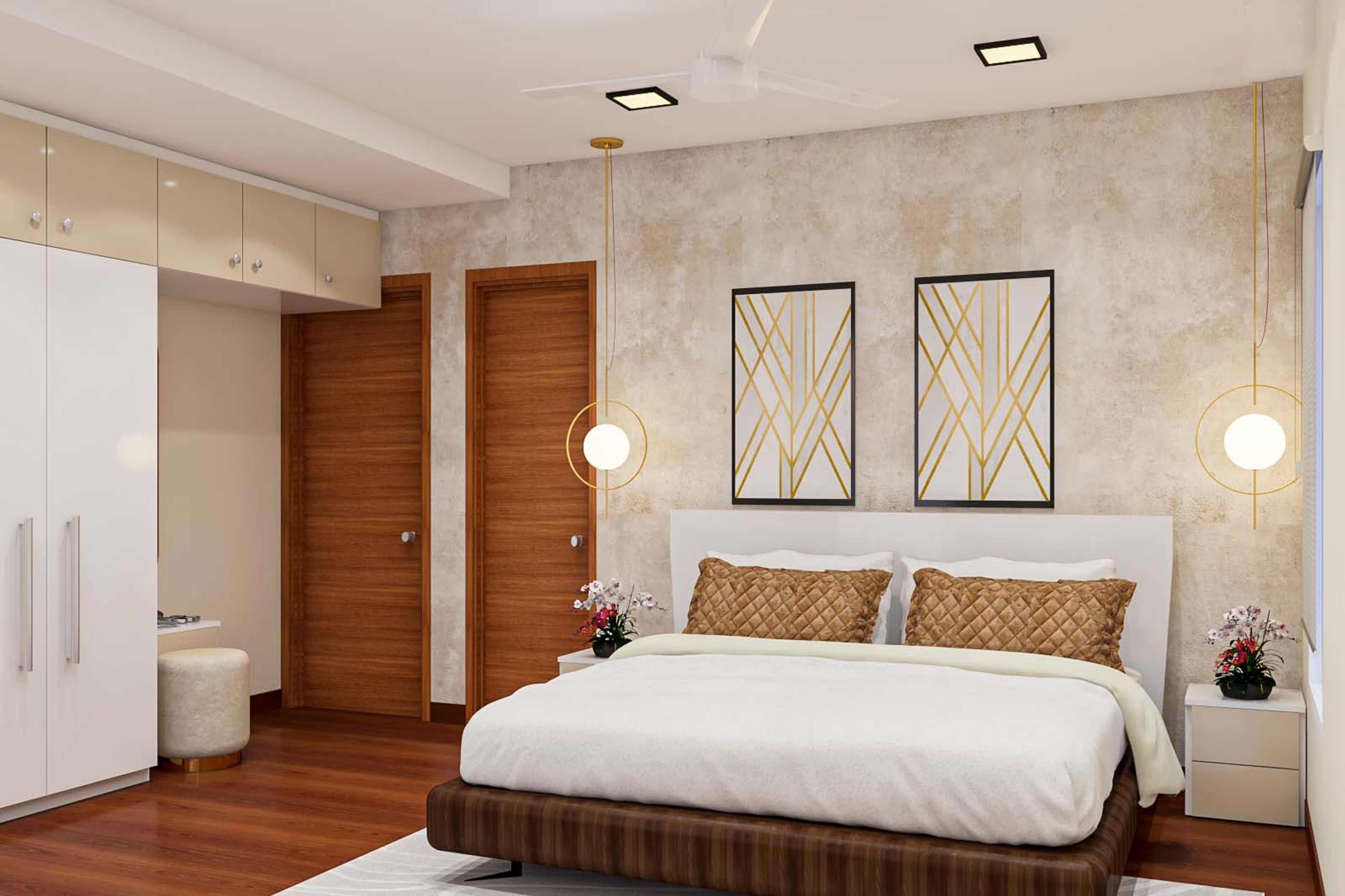 Contemporary Spacious Master Bedroom Design With Wooden Flooring