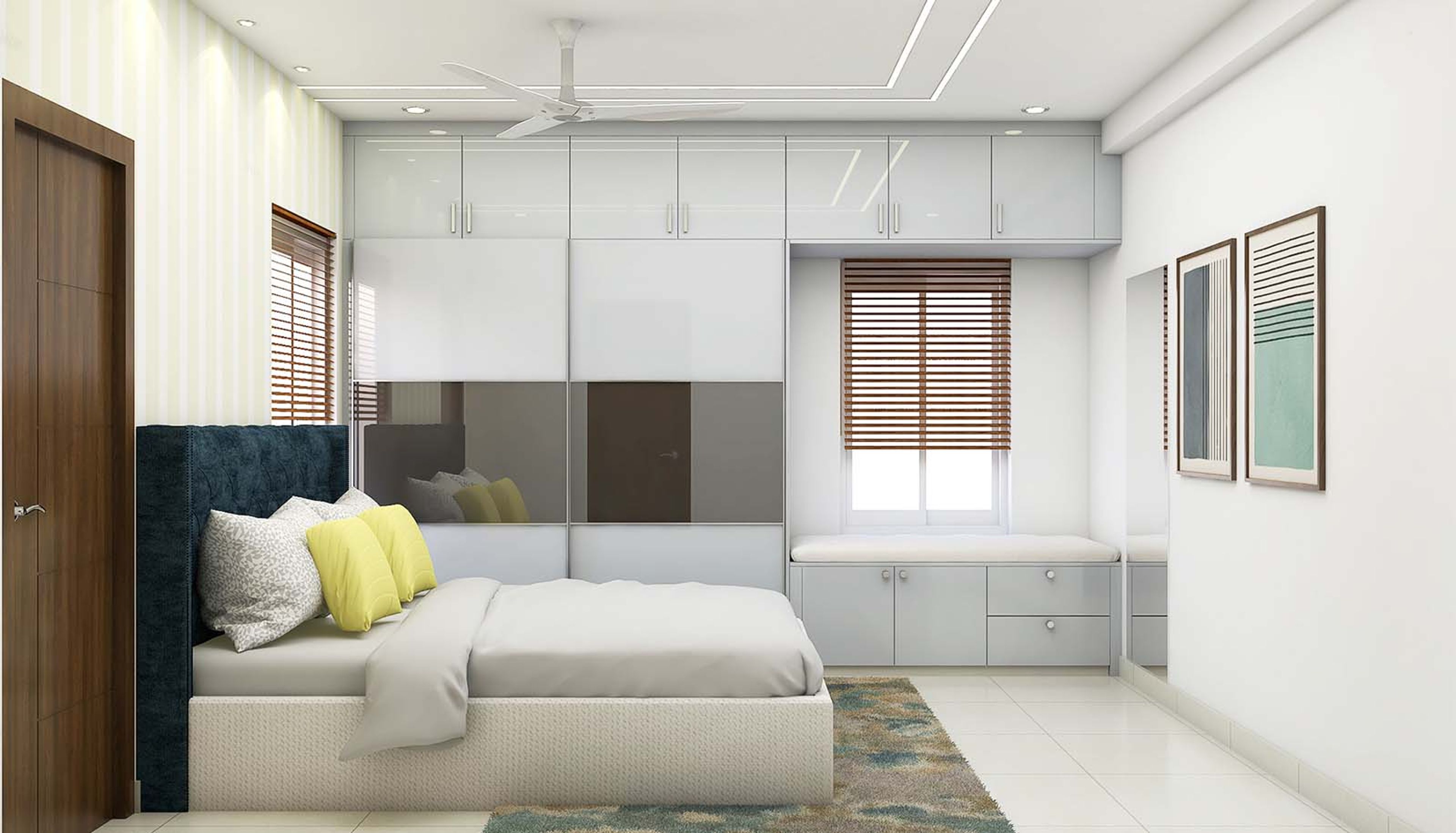 Guest Bedroom With A Cream Bed Frame - Livspace