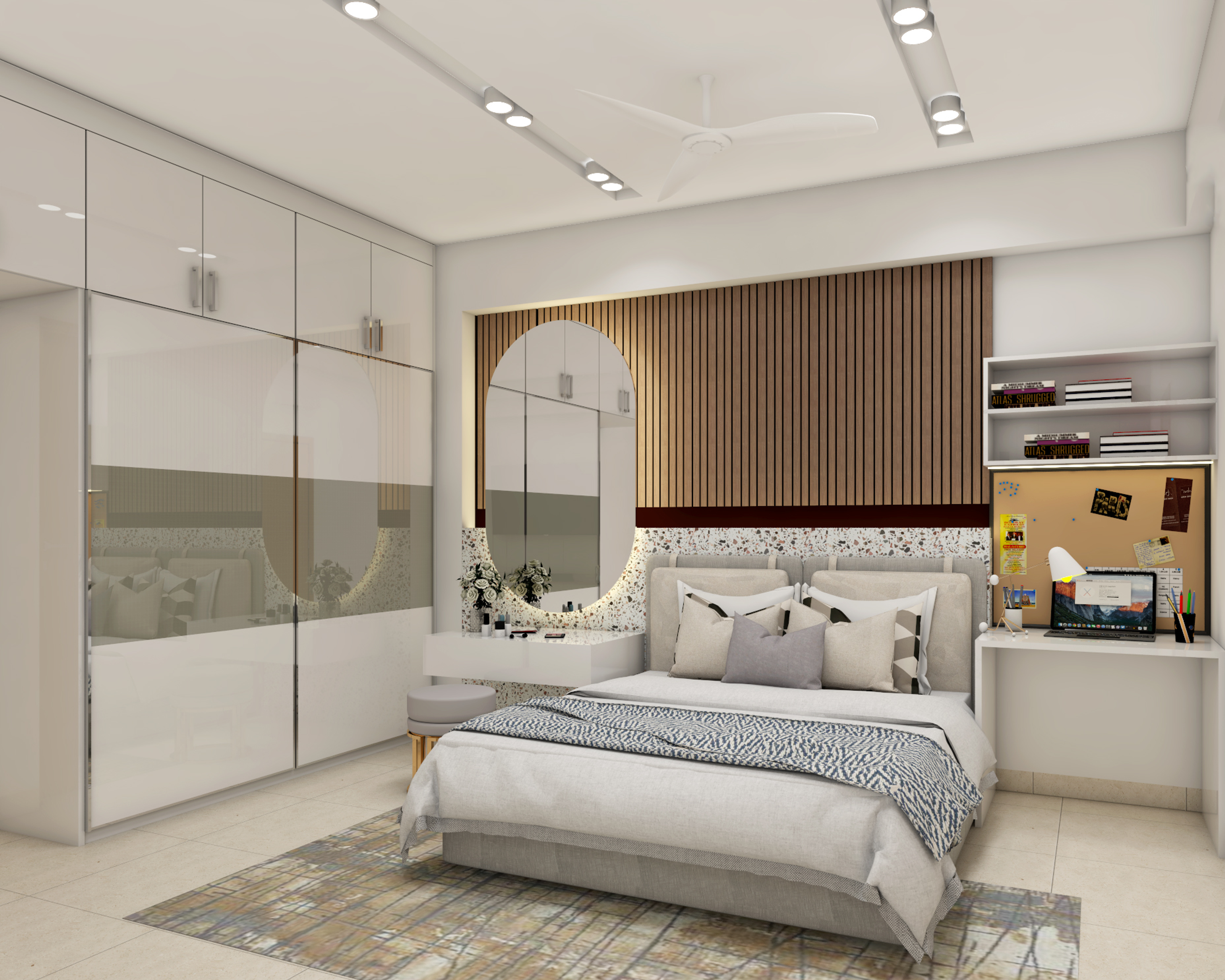 Contemporary Master Bedroom Design With Mirrored Wardrobe
