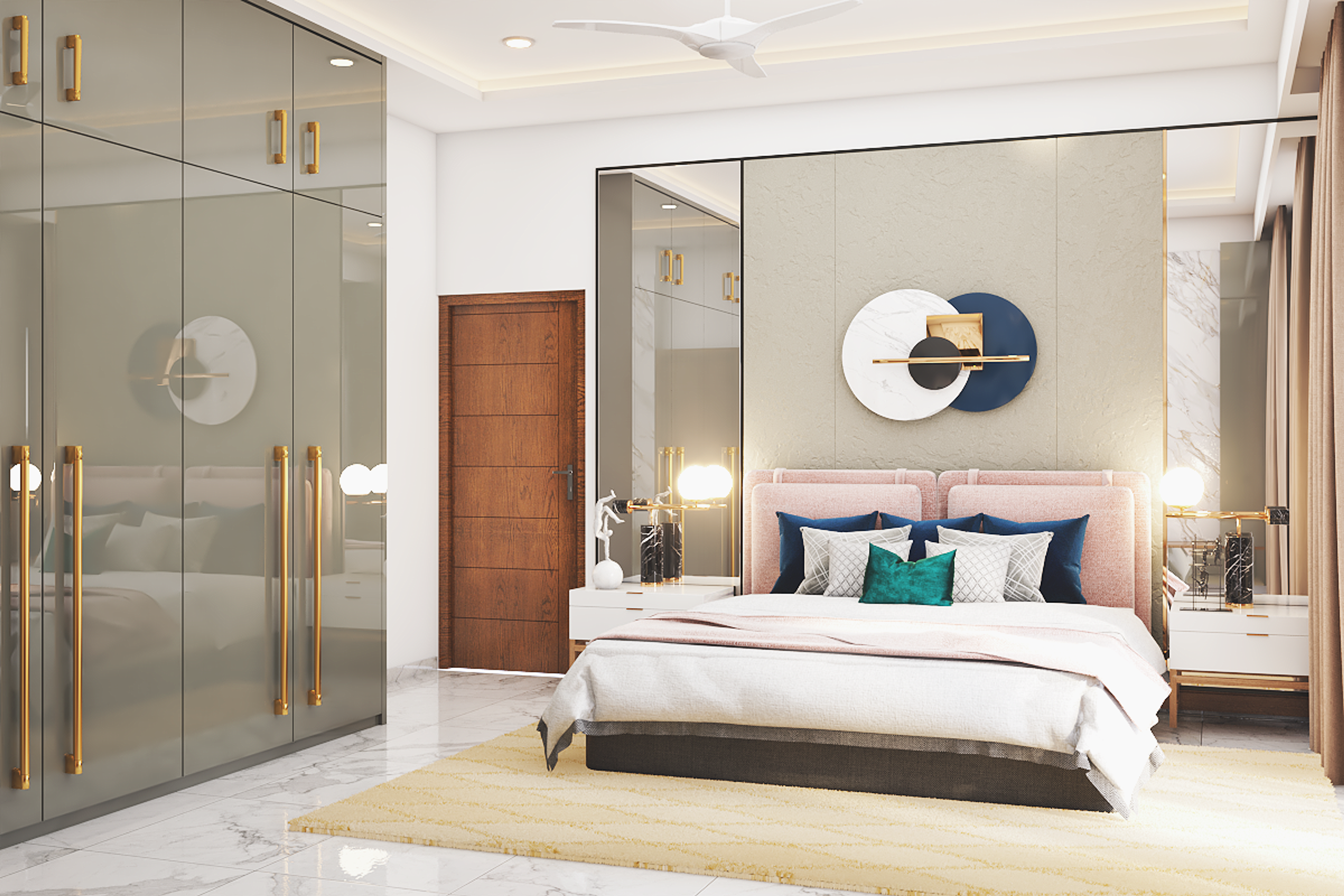 Contemporary Master Bedroom Design With Pastel Pink Shades