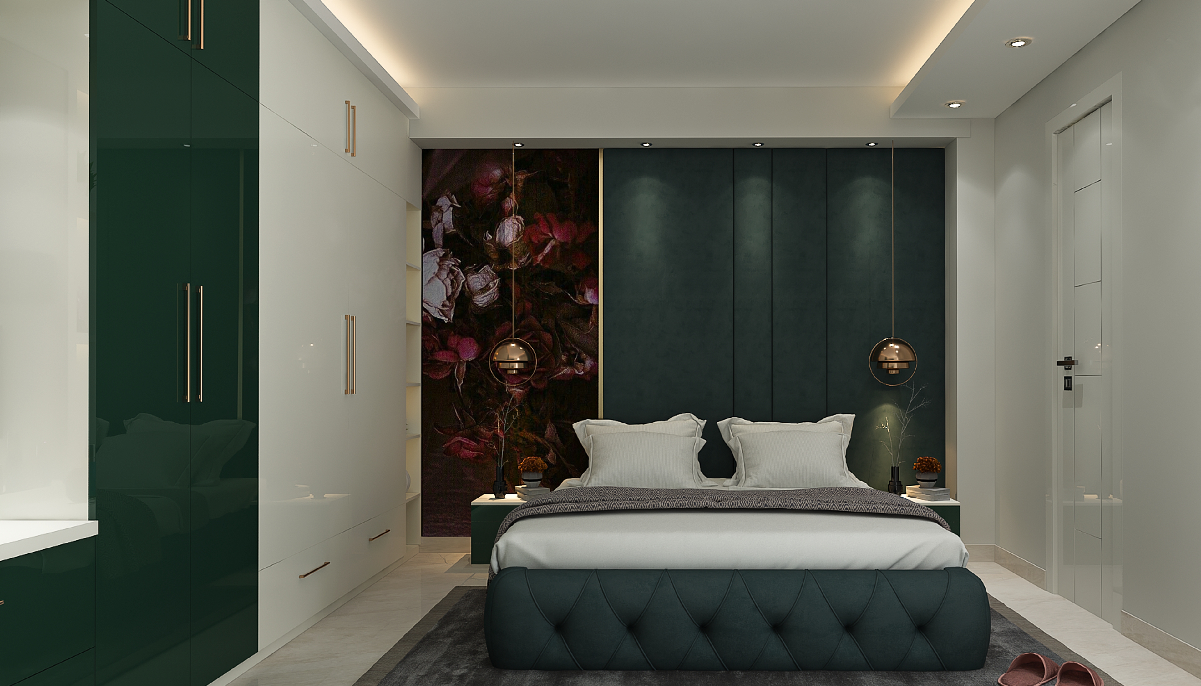 Modern Master Bedroom Design In Green And White