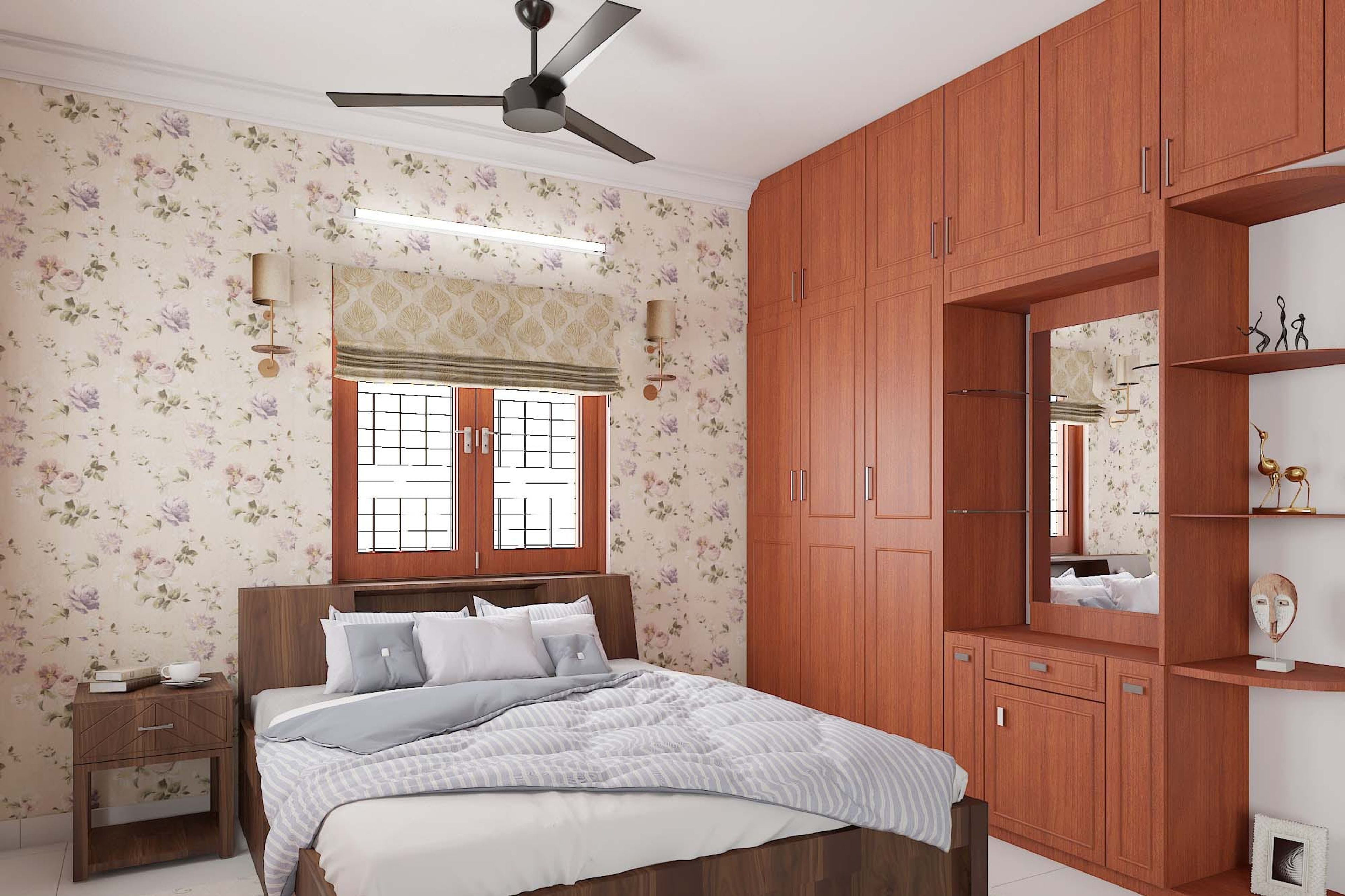 Contemporary Master Bedroom Design With Wooden Wardrobe