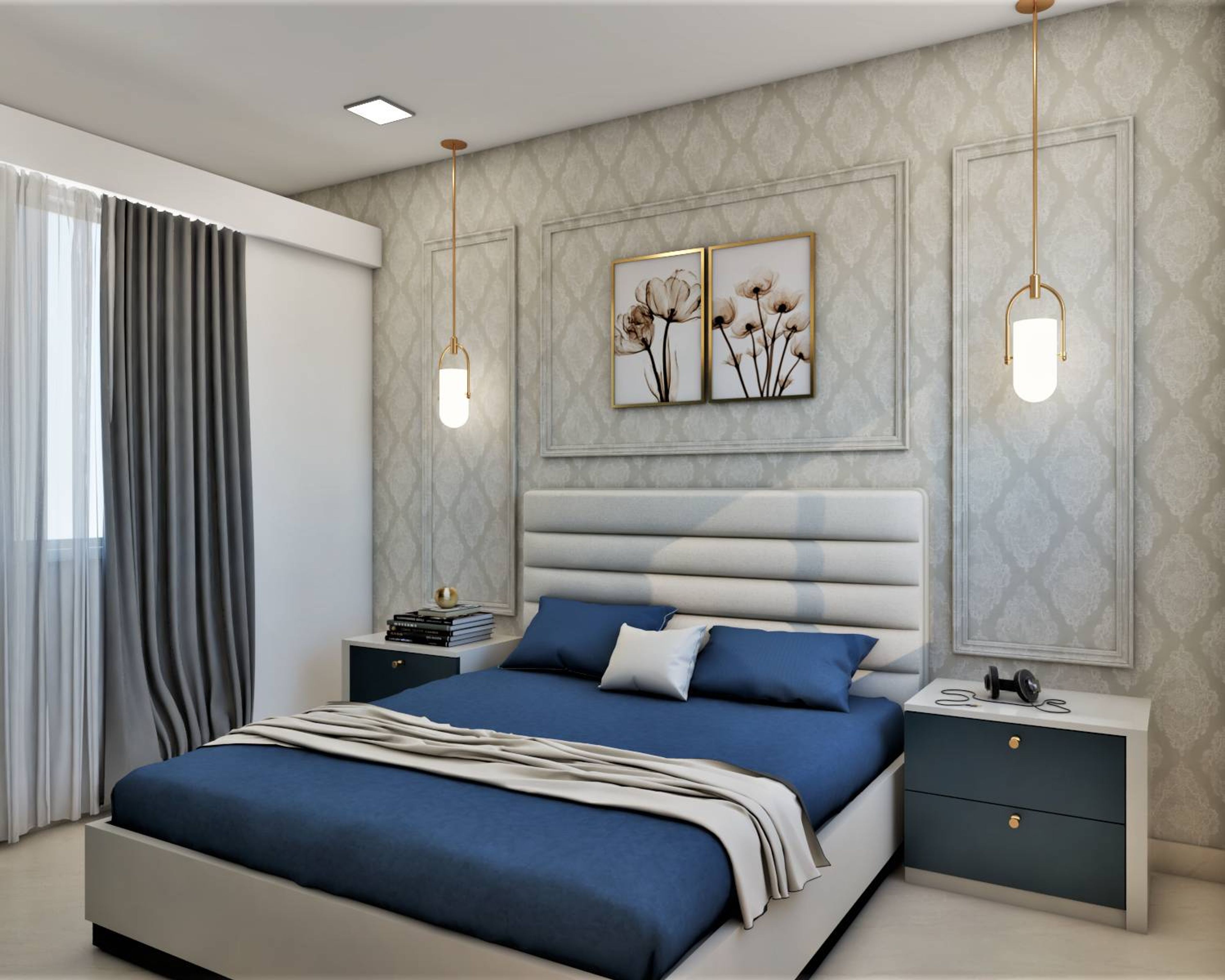 Modern Master Bedroom Design With Pale Grey Double Bed