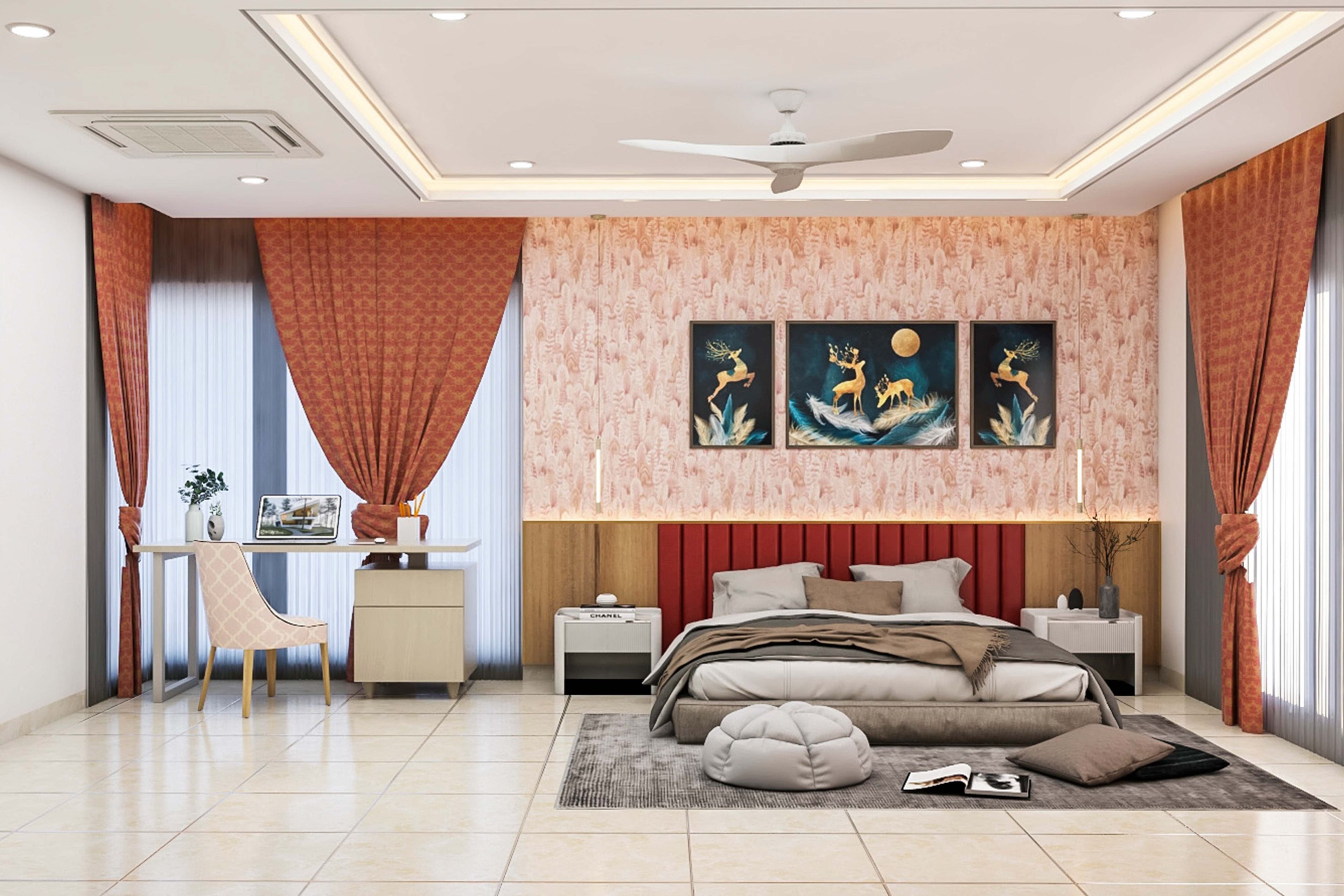 Modern Style Spacious Master Bedroom Design In Orange Theme