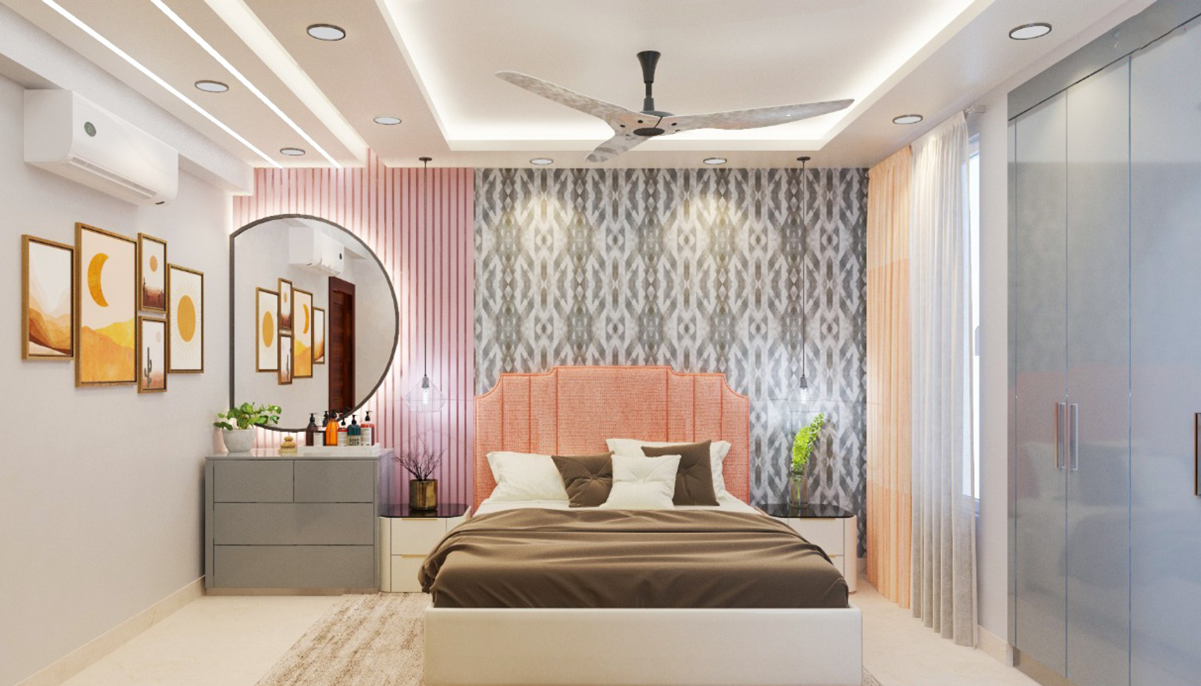 Contemporary Master Bedroom Design In Grey And Pink