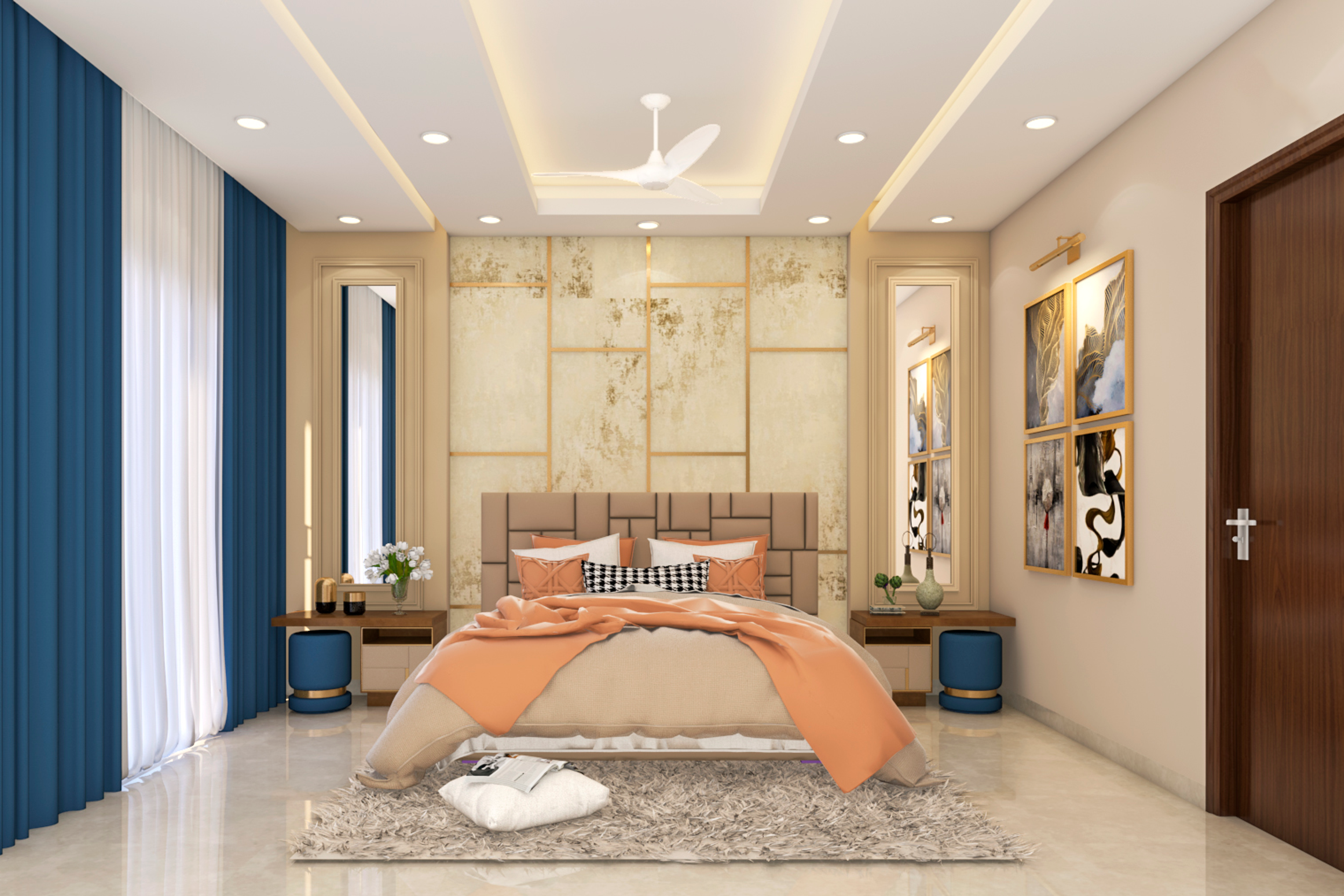 Contemporary Master Bedroom Design With False Ceiling