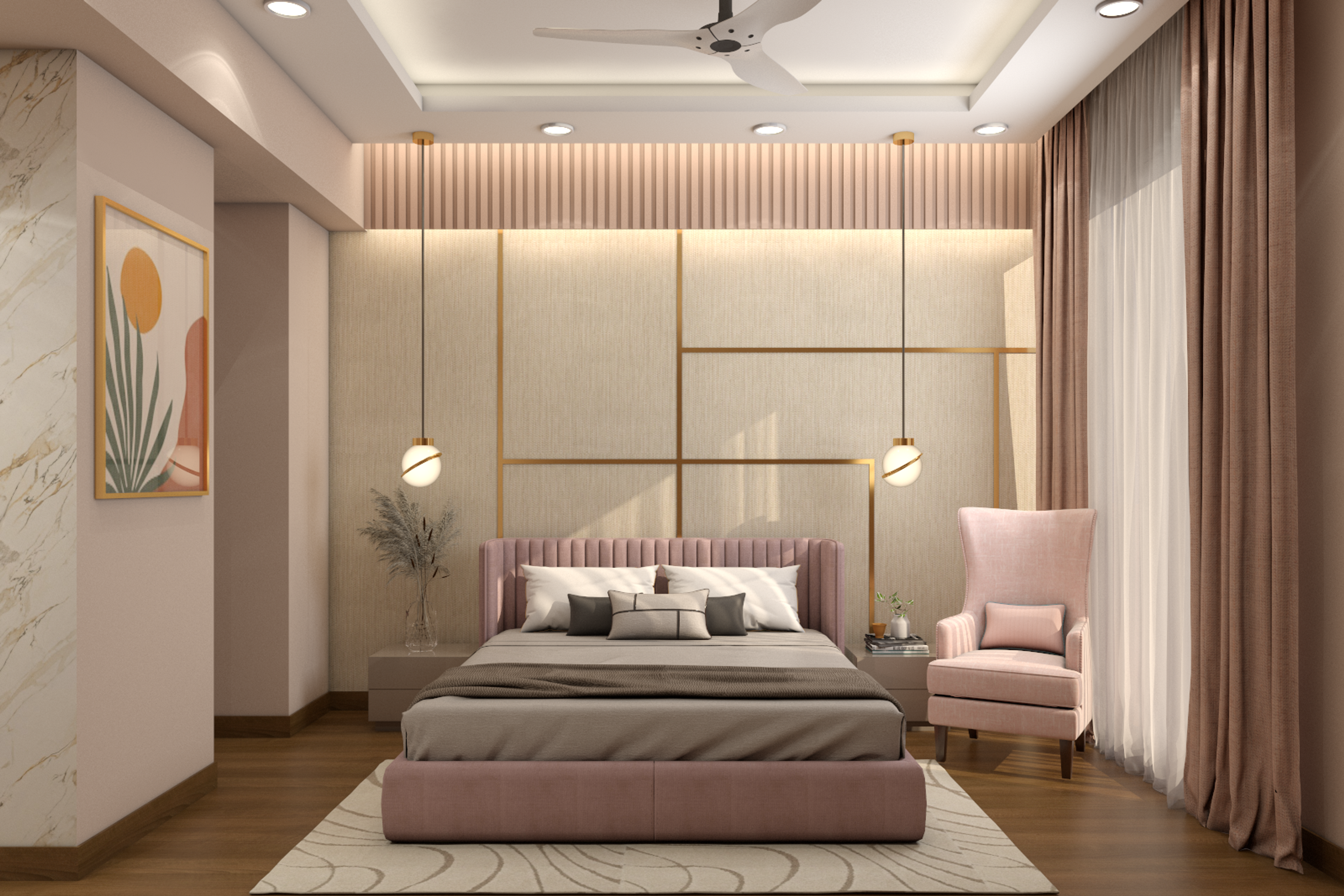 Pastel Pink Spacious Master Bedroom Design