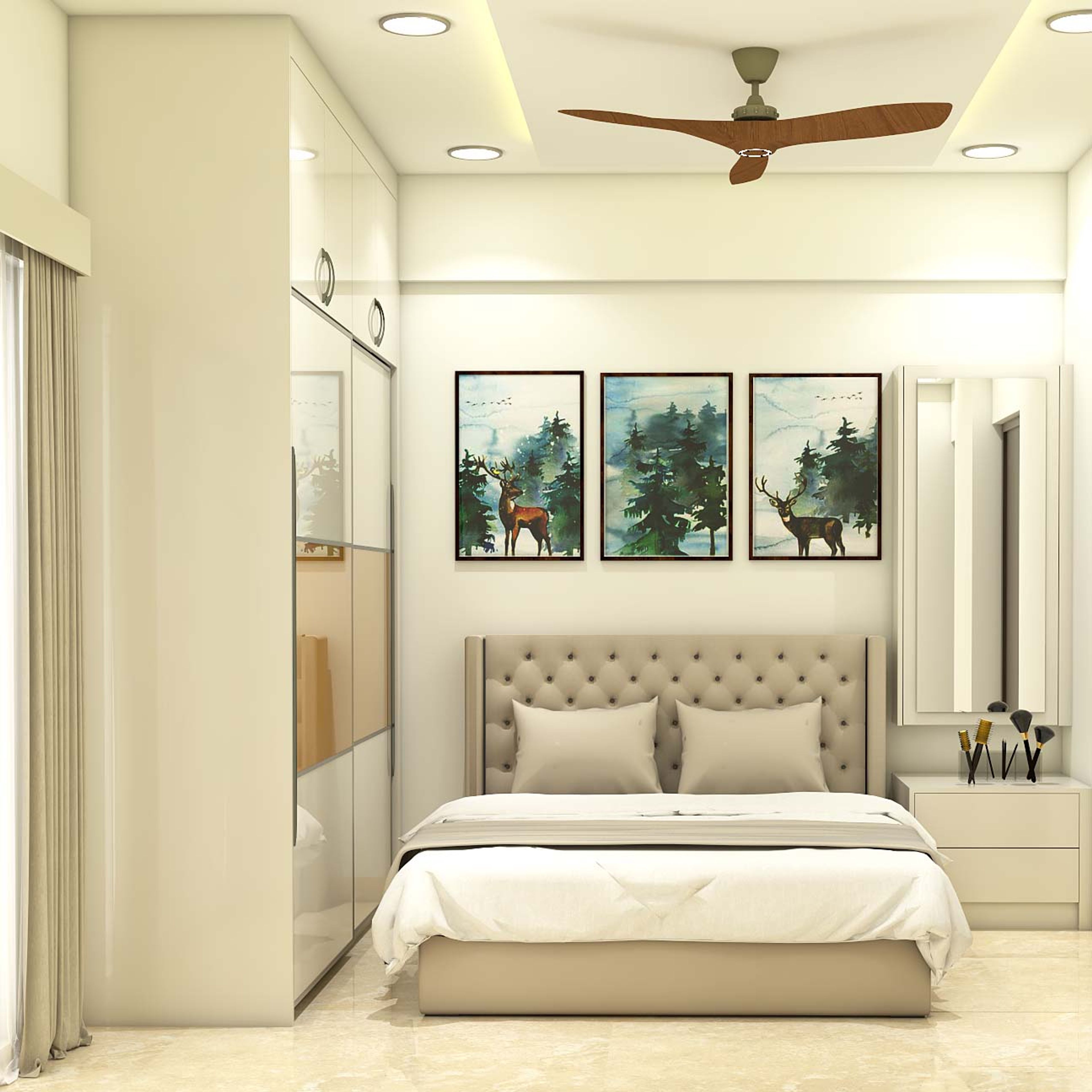 Elegant And Spacious Master Bedroom With Beige Interiors