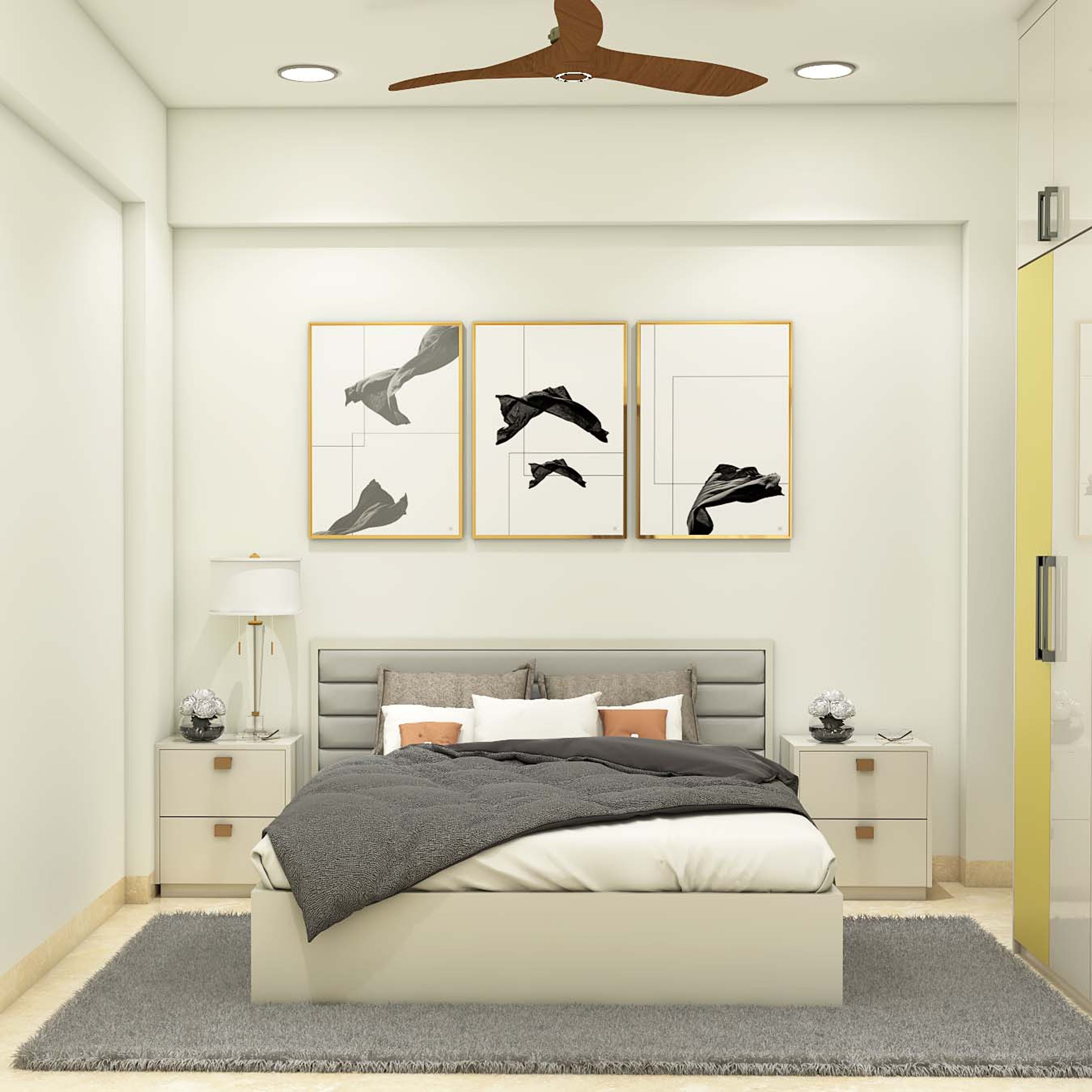 Modern Grey And White Themed Master Bedroom Design
