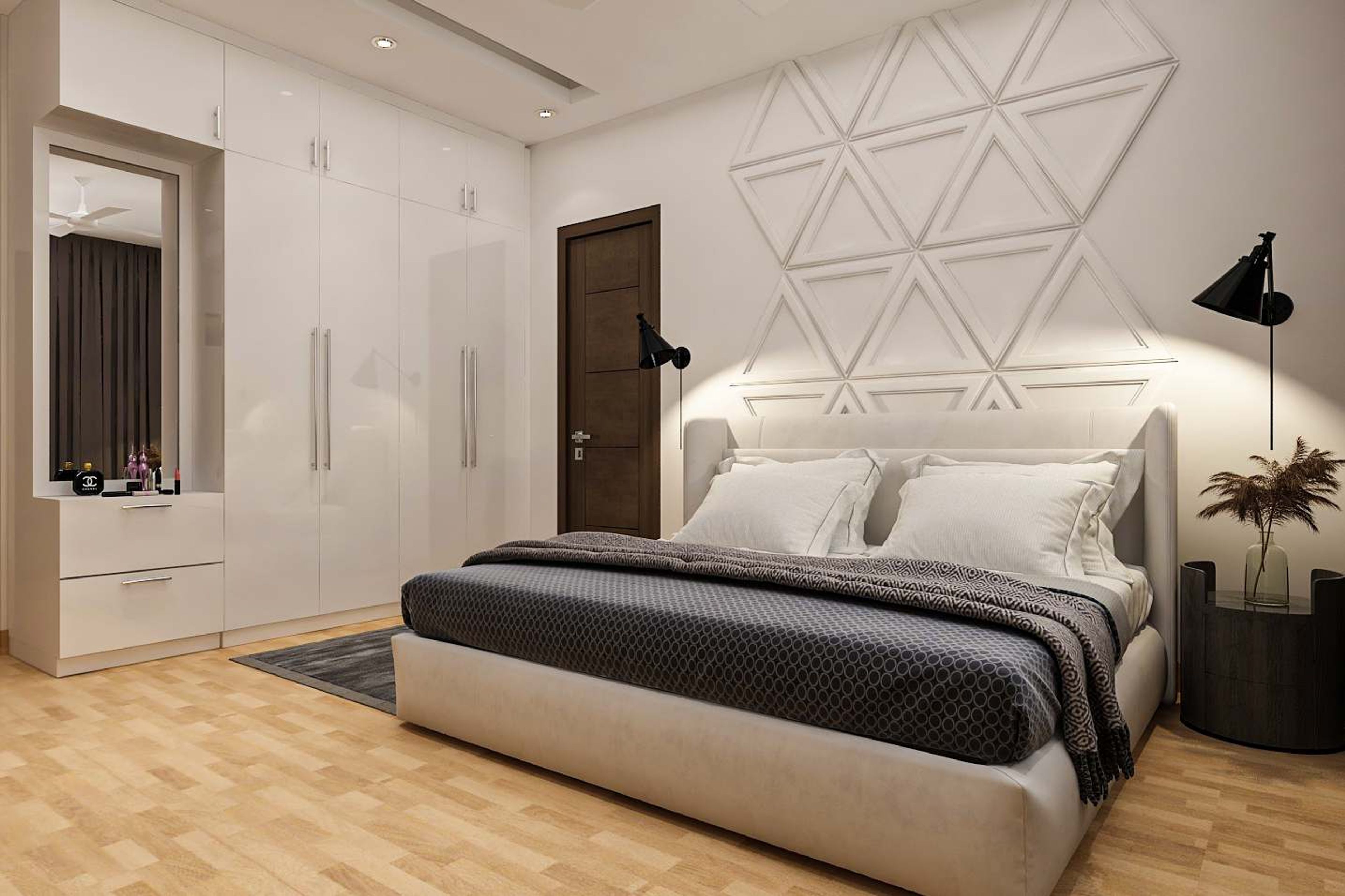Modern White Master Bedroom Design with Modular Furniture