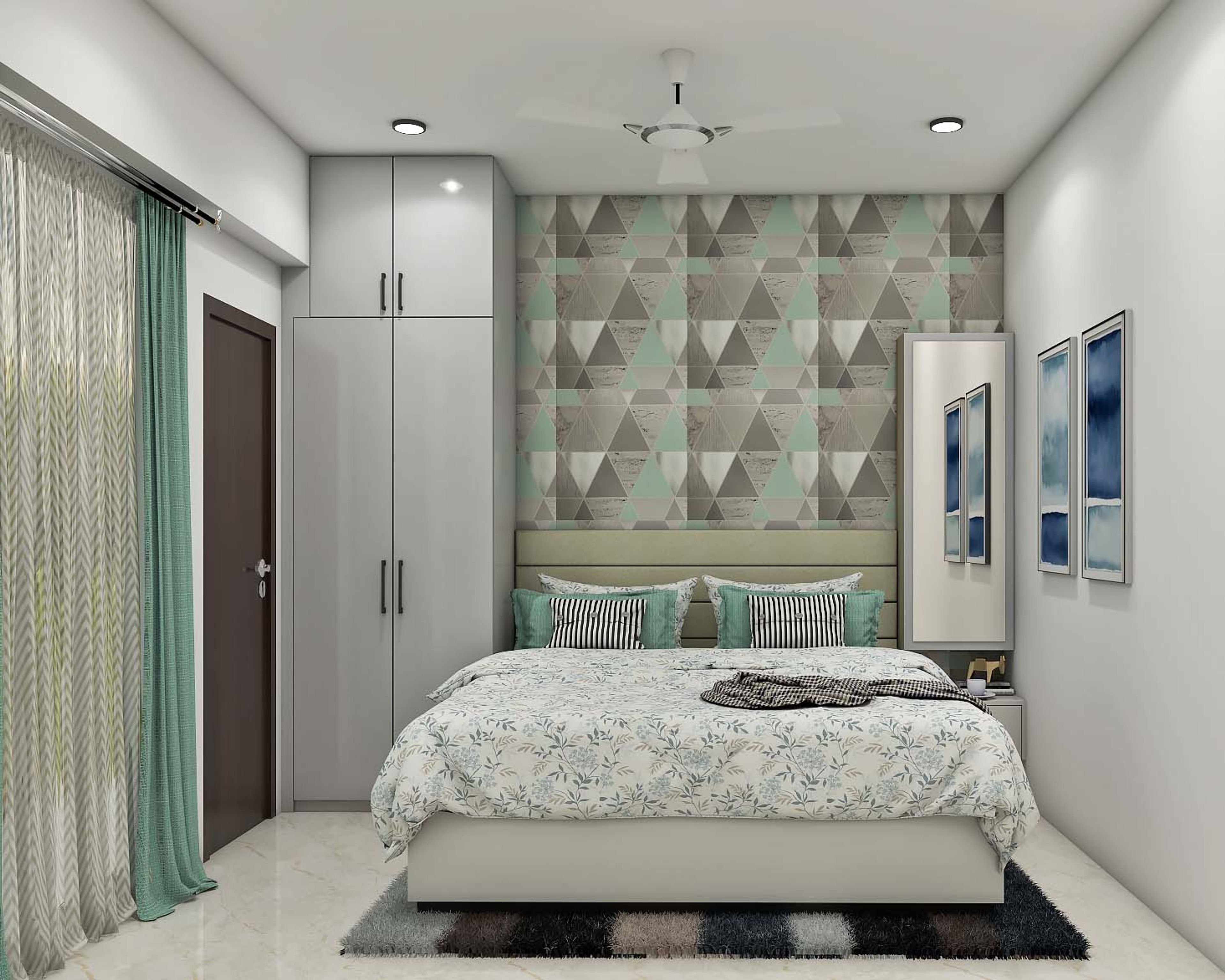Modern Spacious Master Bedroom Designed With Colourful Decor