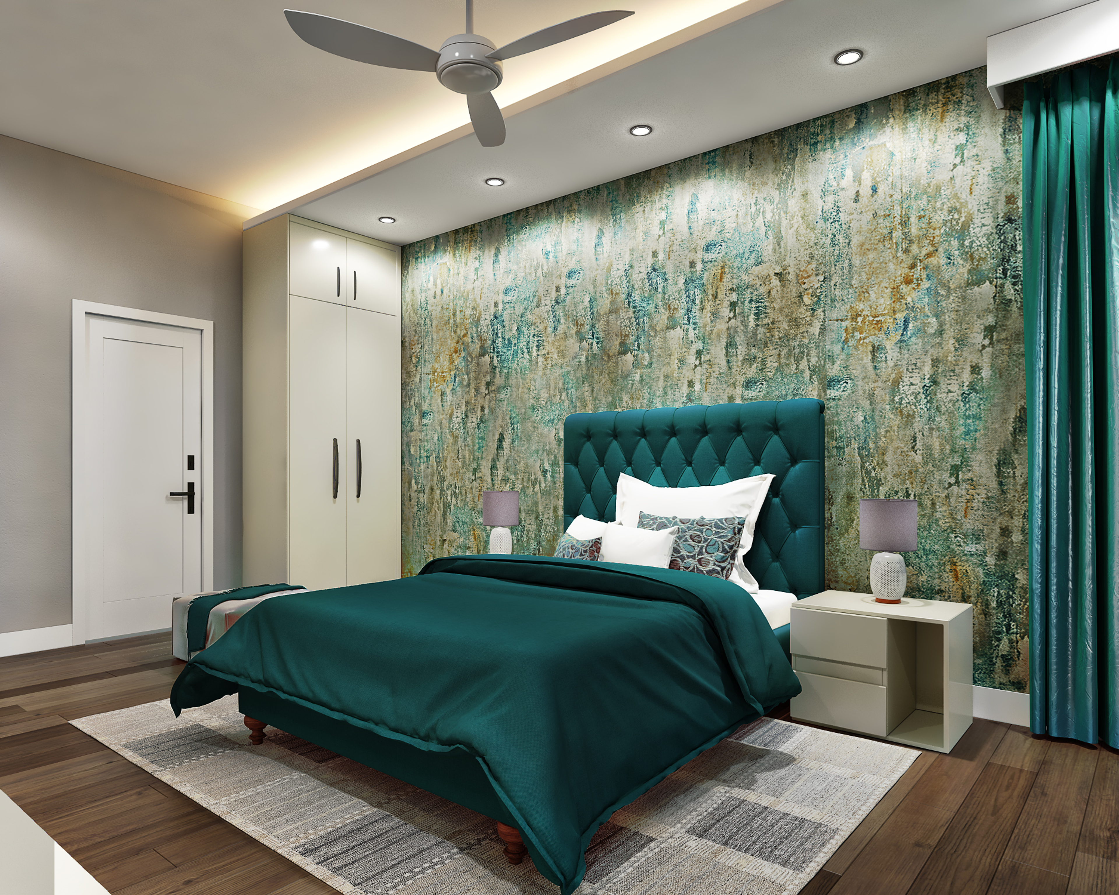 Contemporary Master Bedroom Design With A Dark-Green Theme