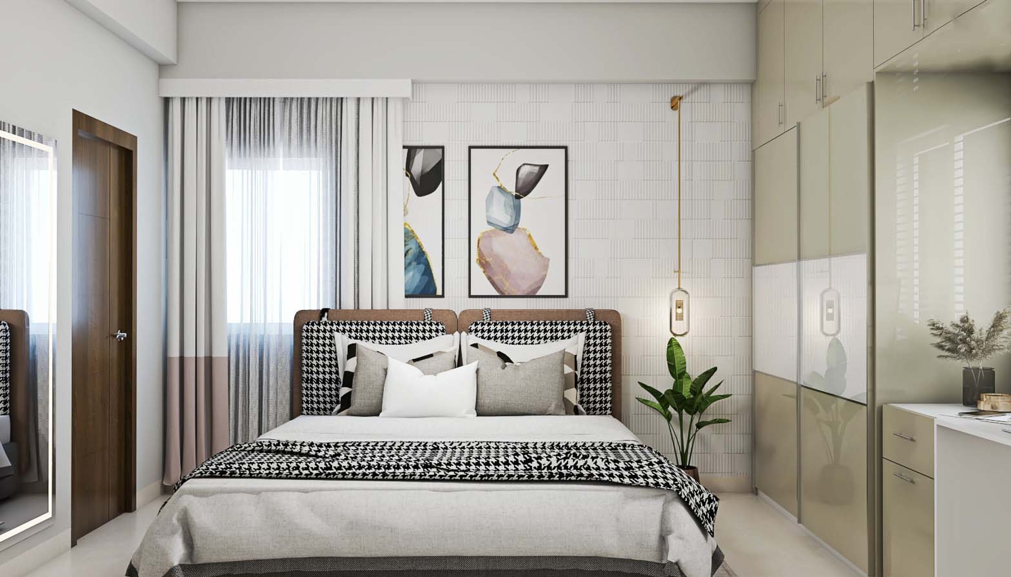 Contemporary Master Bedroom Design With Beige Wardrobe