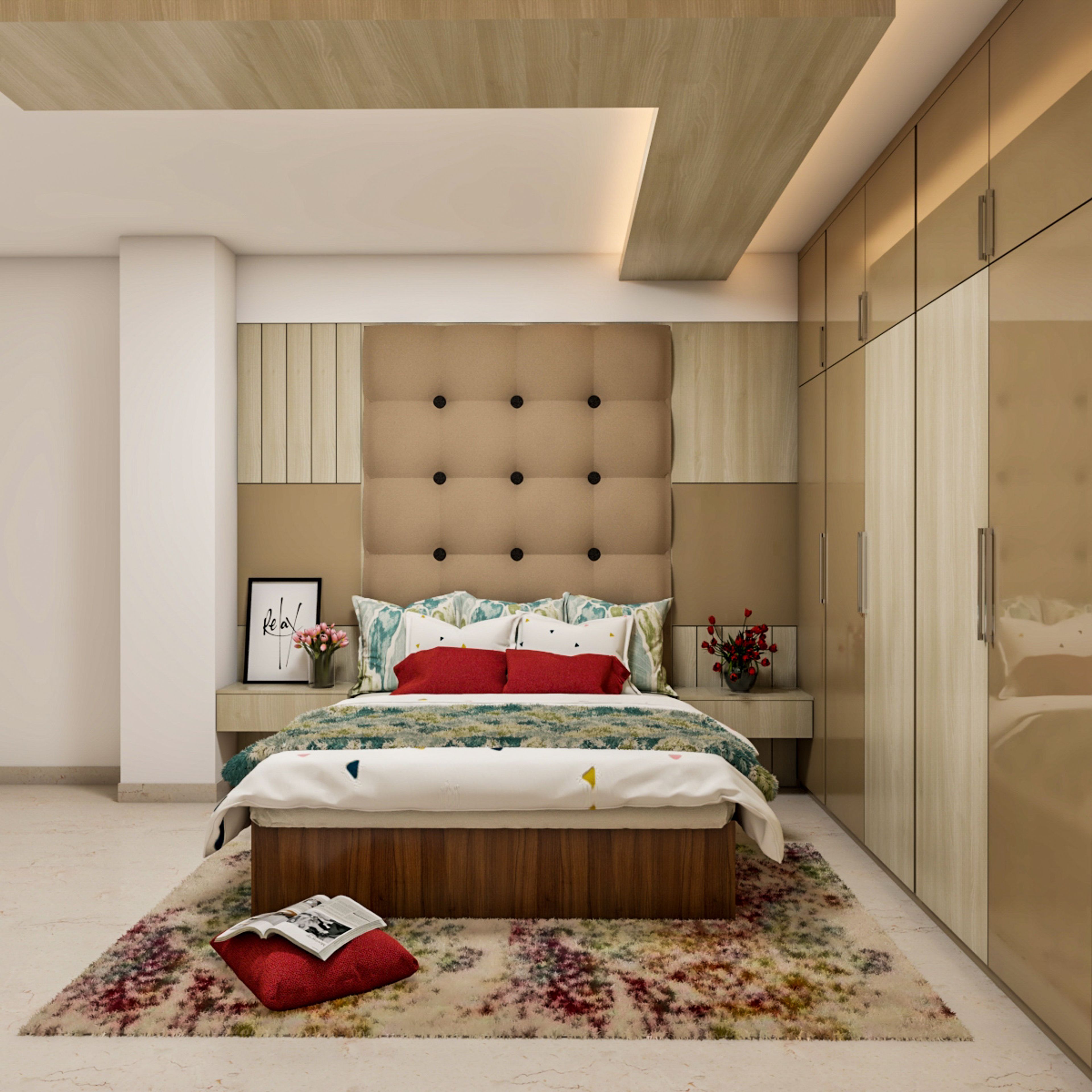Contemporary Master Bedroom Design With Wooden Queen Bed