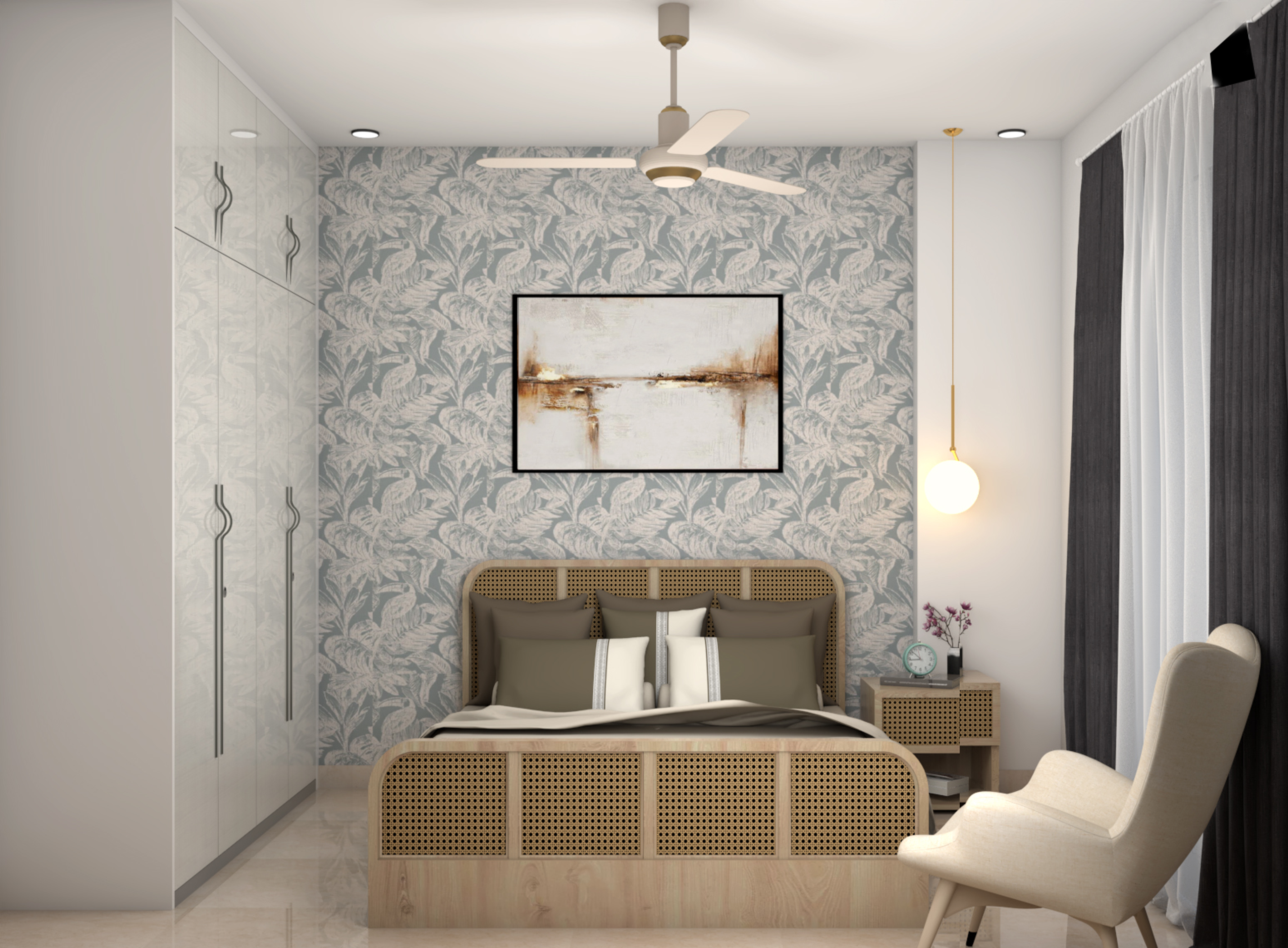 Contemporary Spacious Master Bedroom Design With Rattan Bed