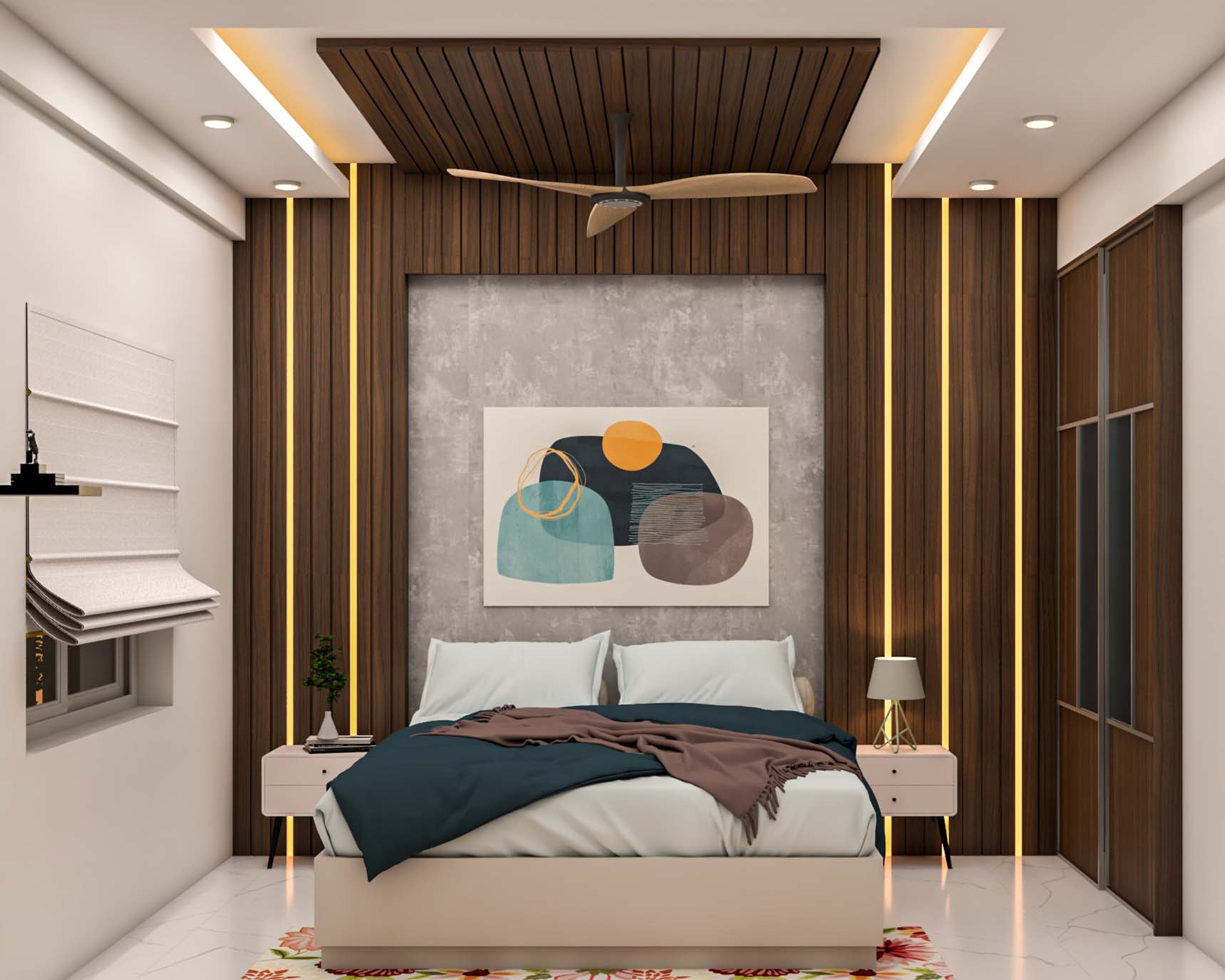 Classic Master Bedroom Design With Textured Wallpaper