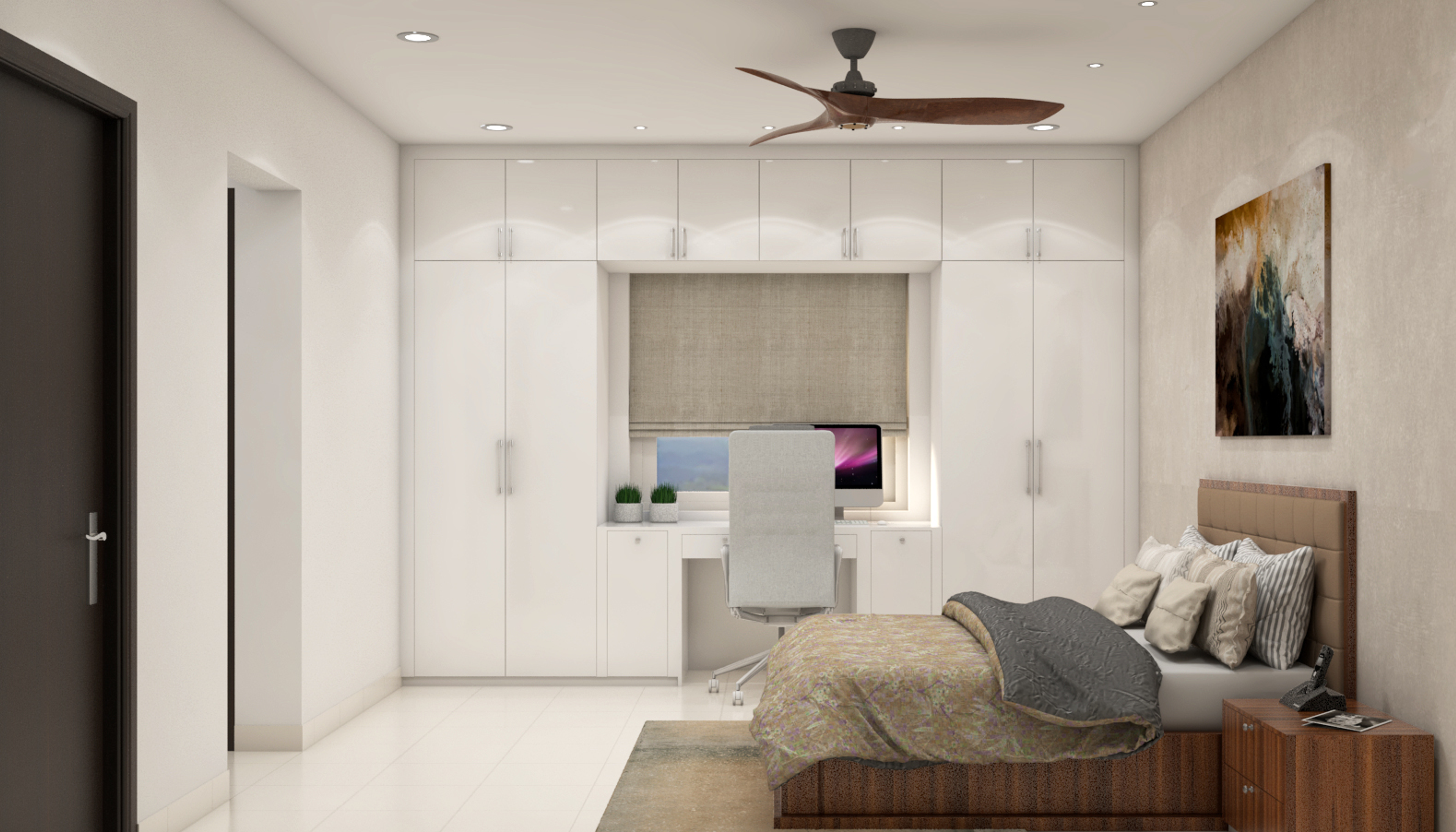 Modern Master Bedroom Design With White Wardrobe