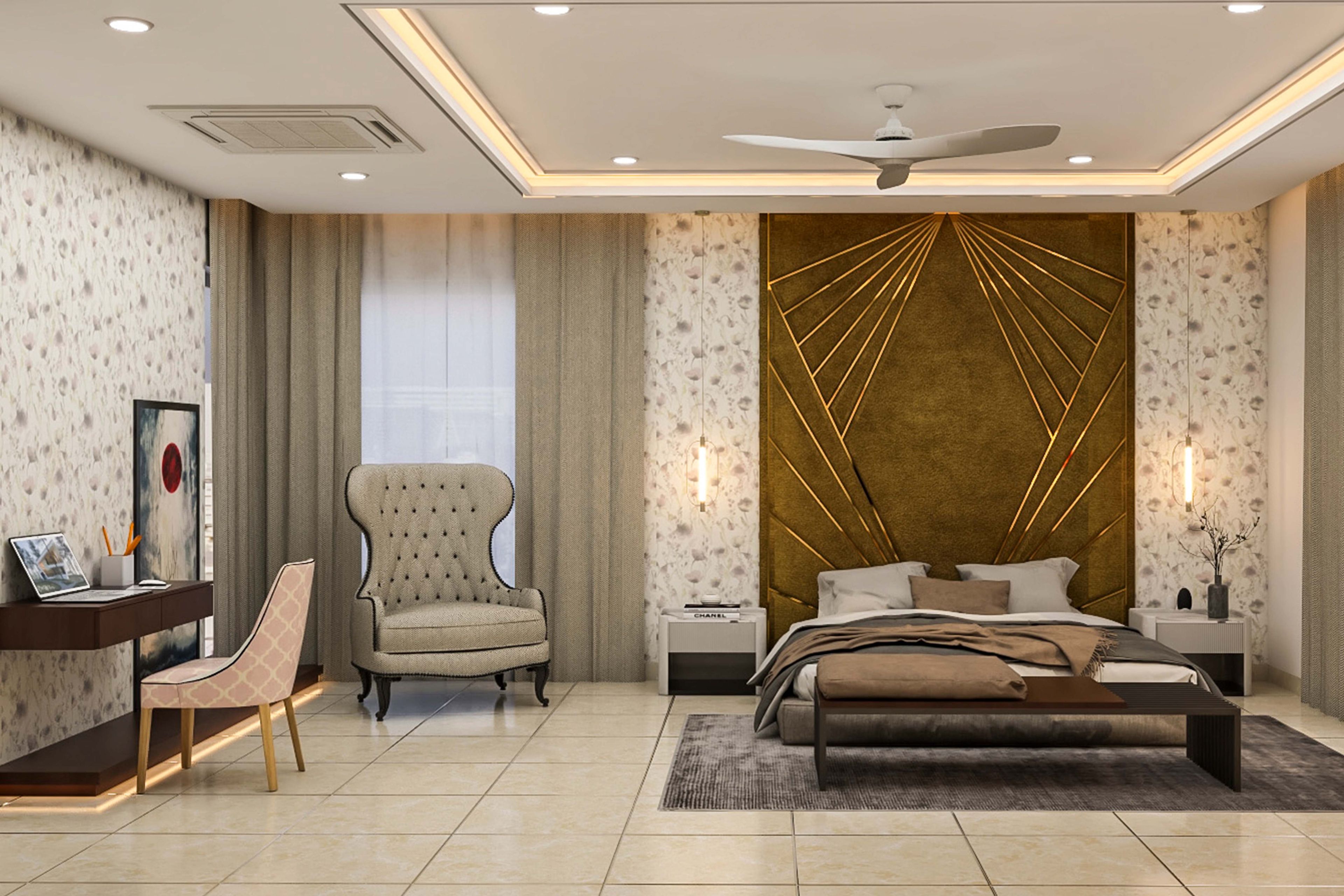 Contemporary Master Bedroom Design With Accent Chair