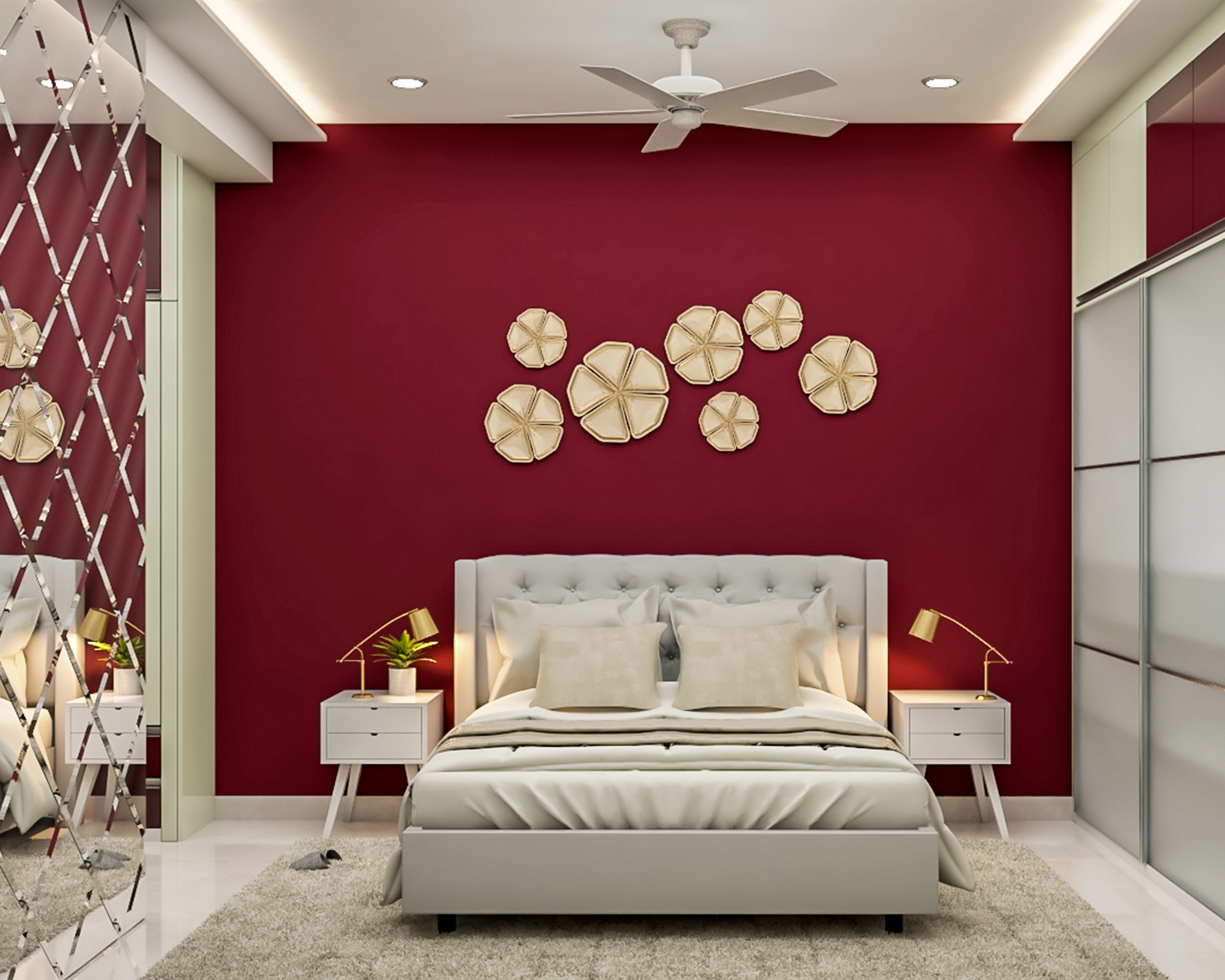 Modern Style Master Bedroom Design With Red Accent Wall