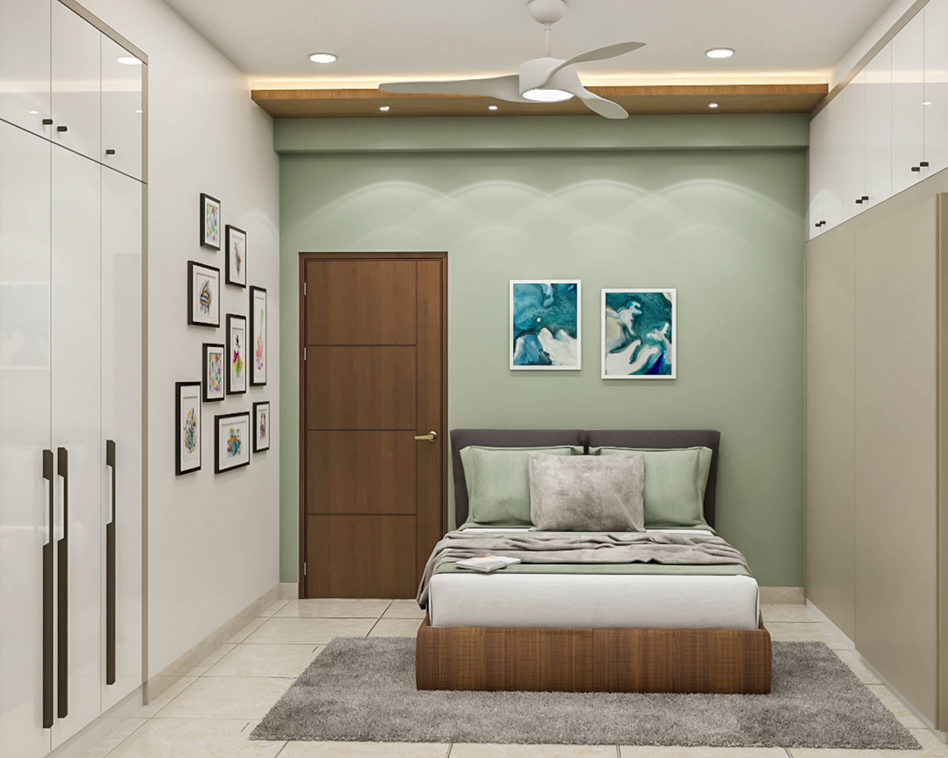 Contemporary Master Bedroom Design With Pastel Green And White Shades