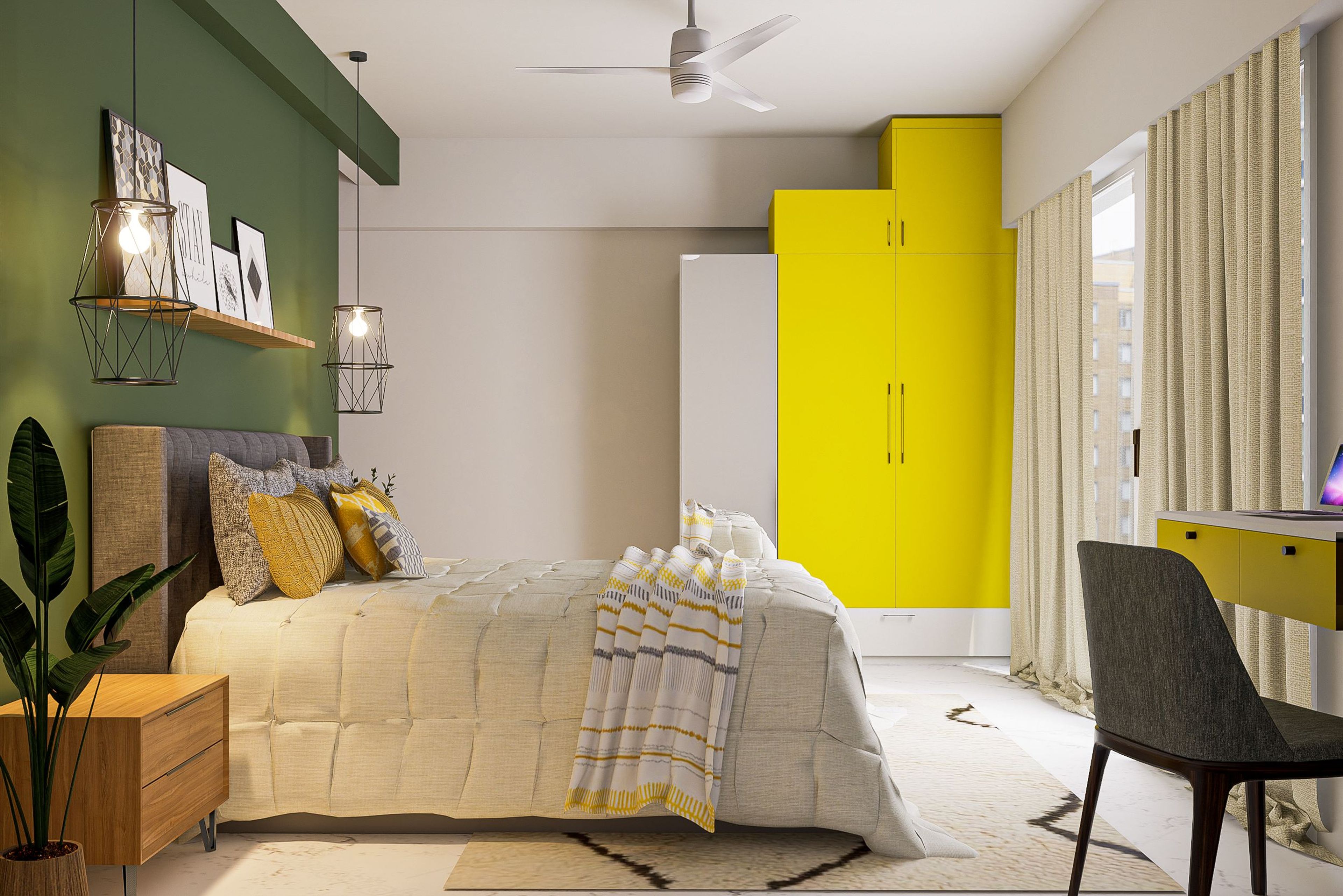 Yellow And Green Modern Master Bedroom Design