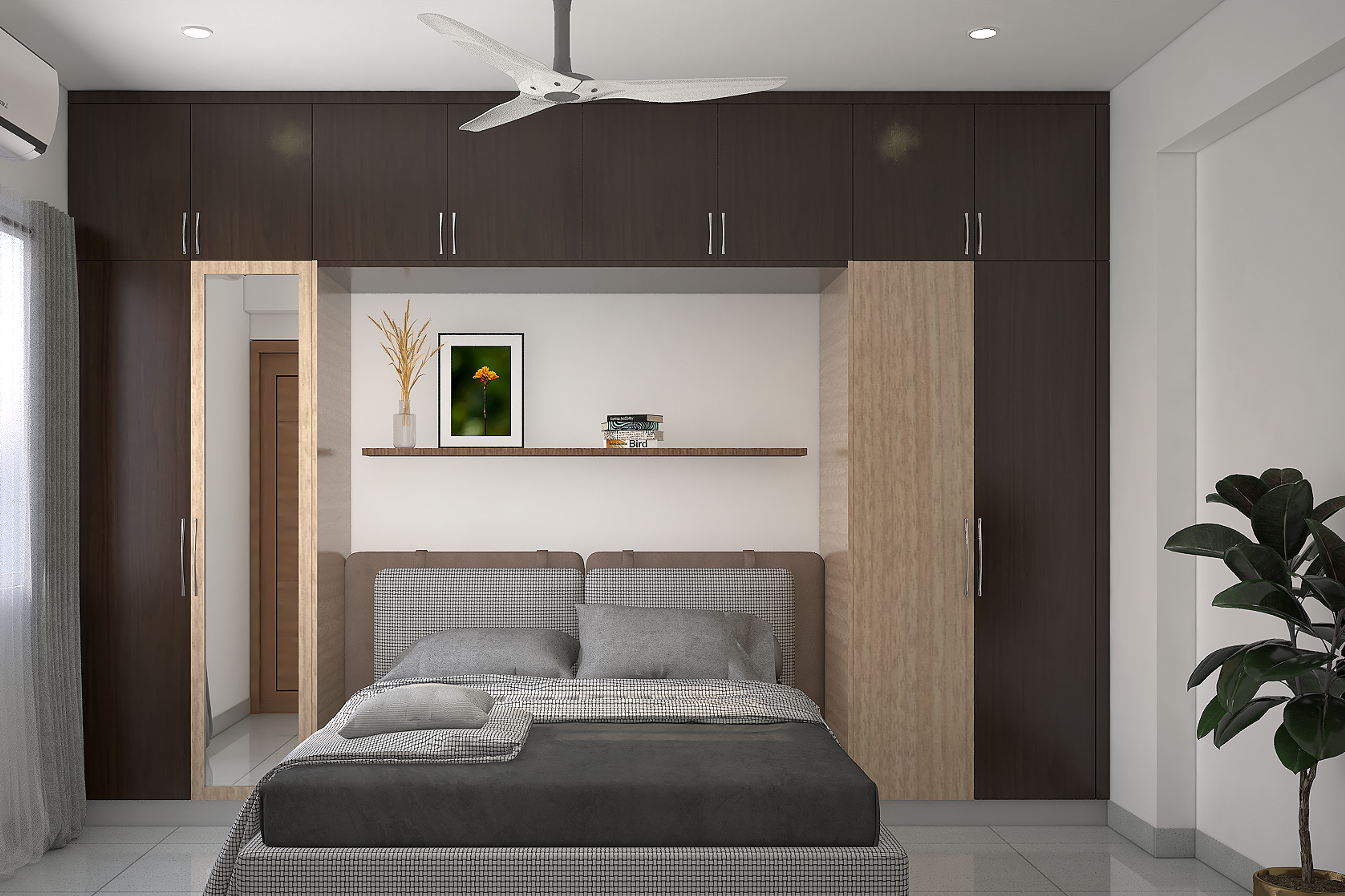 Contemporary Spacious Master Bedroom Design With Grey Interiors