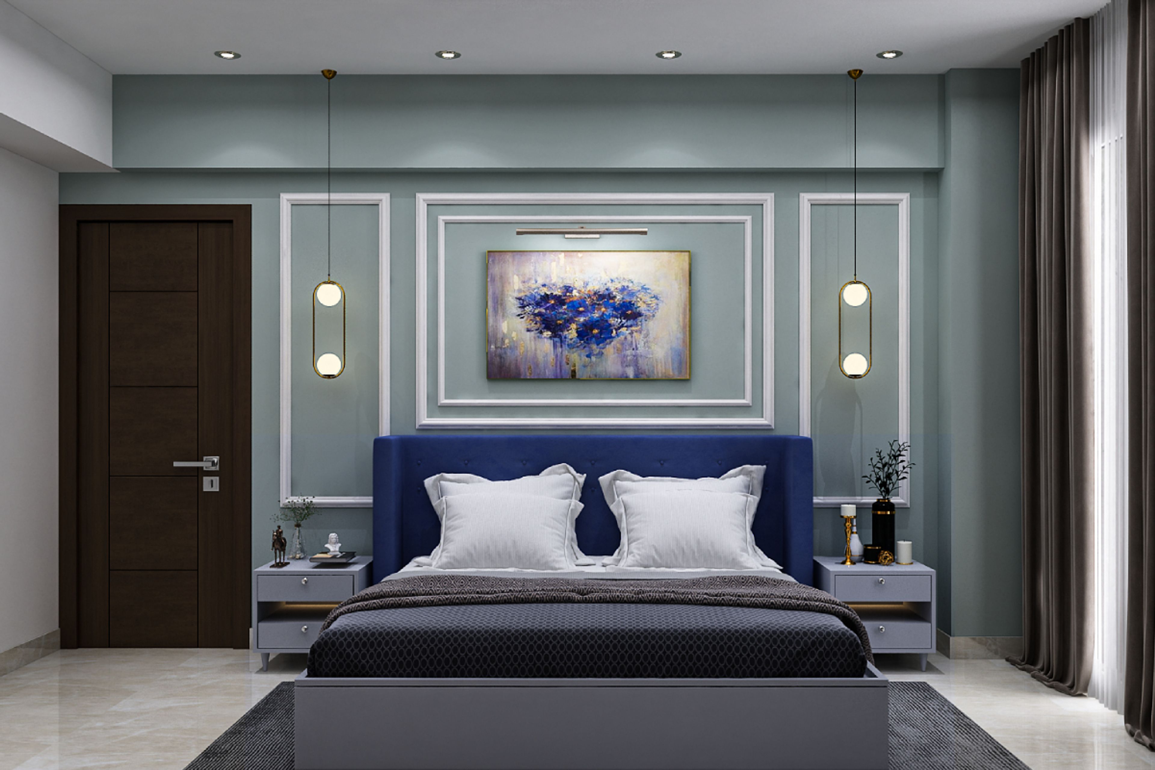 Classic Master Bedroom Design In Dark Blue