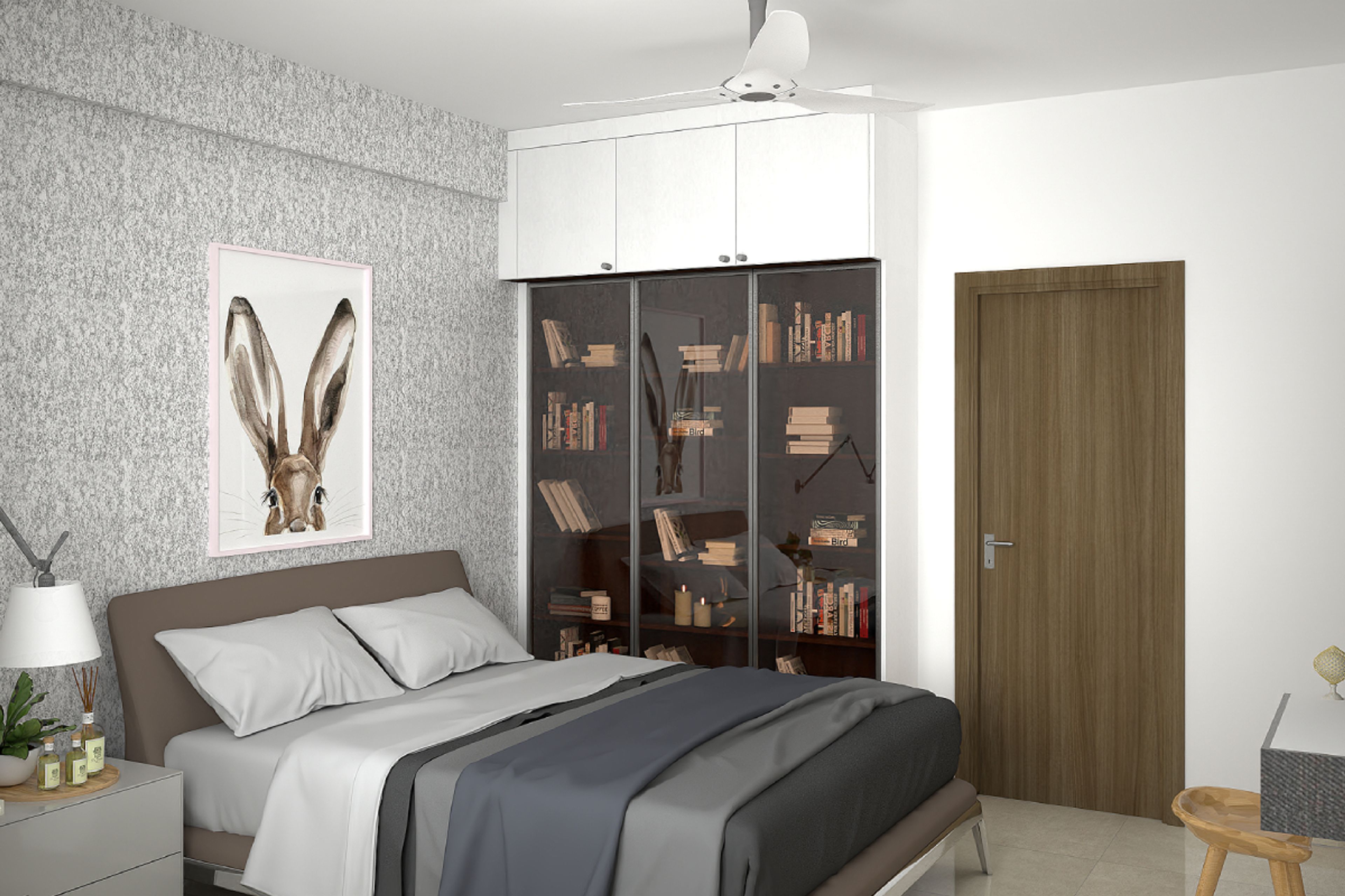 Contemporary Master Bedroom Design With Grey Textured Wall