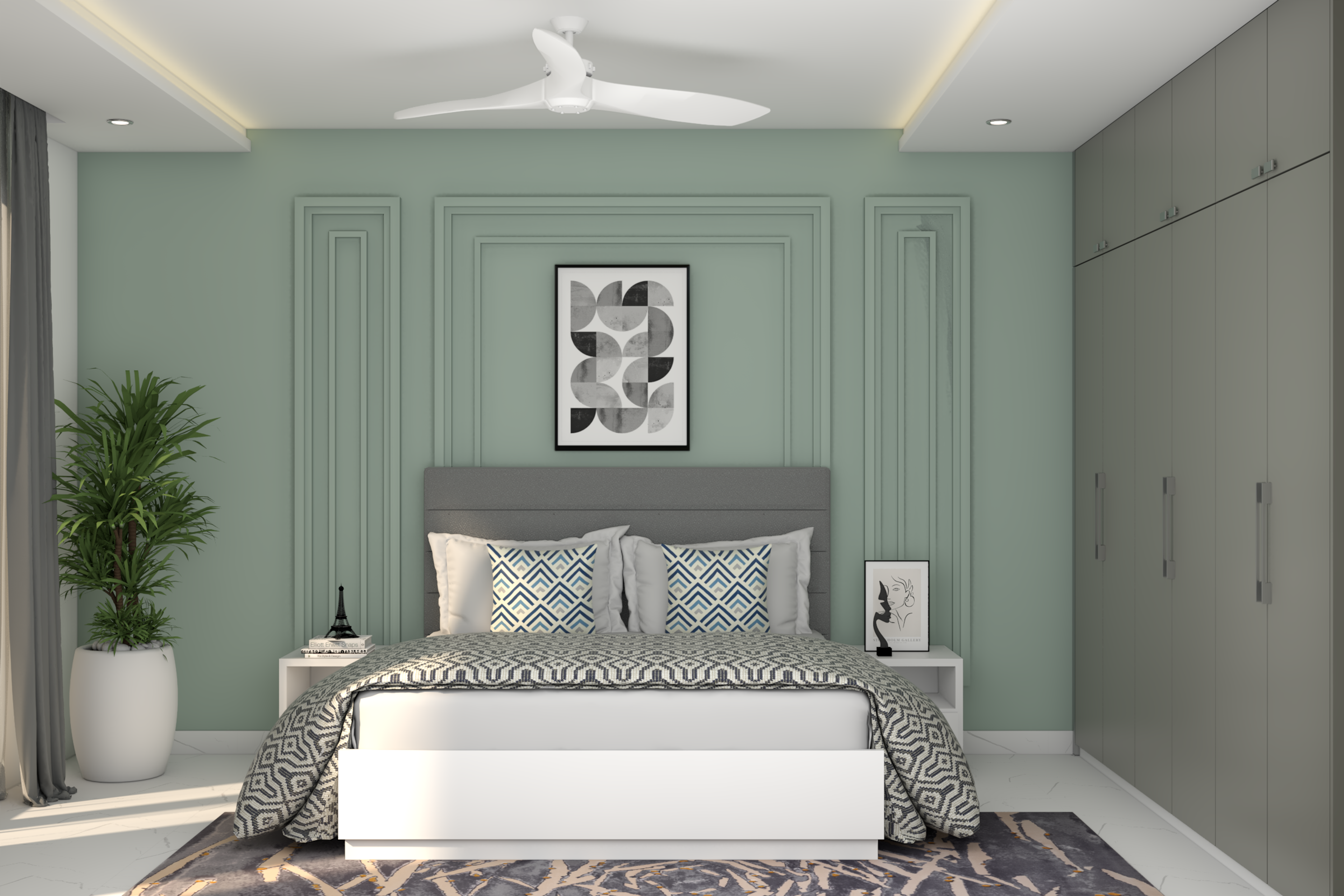 Modern Master Bedroom Design With Grey Wardrobe