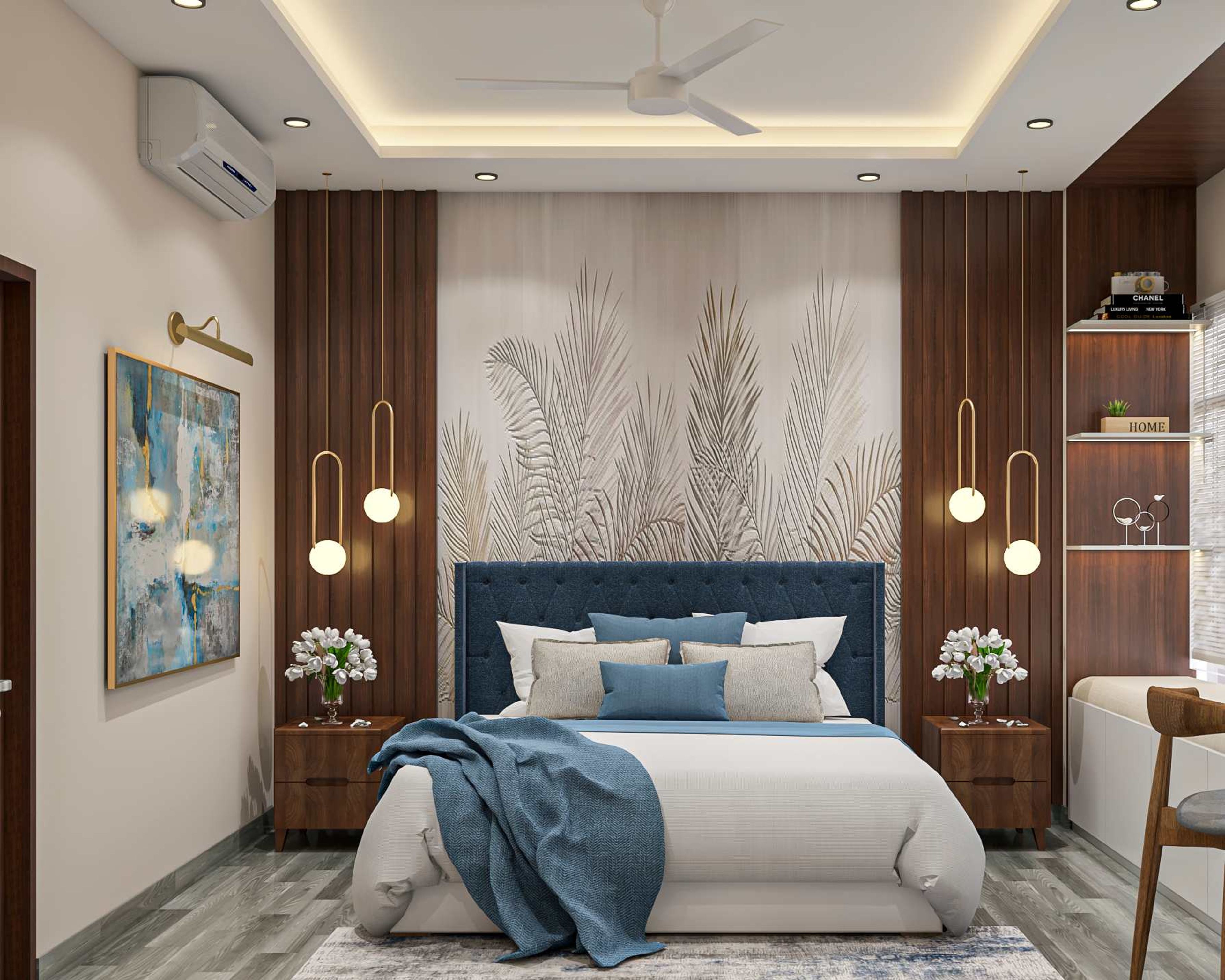 Modern Master Bedroom Design With Wooden Reapers