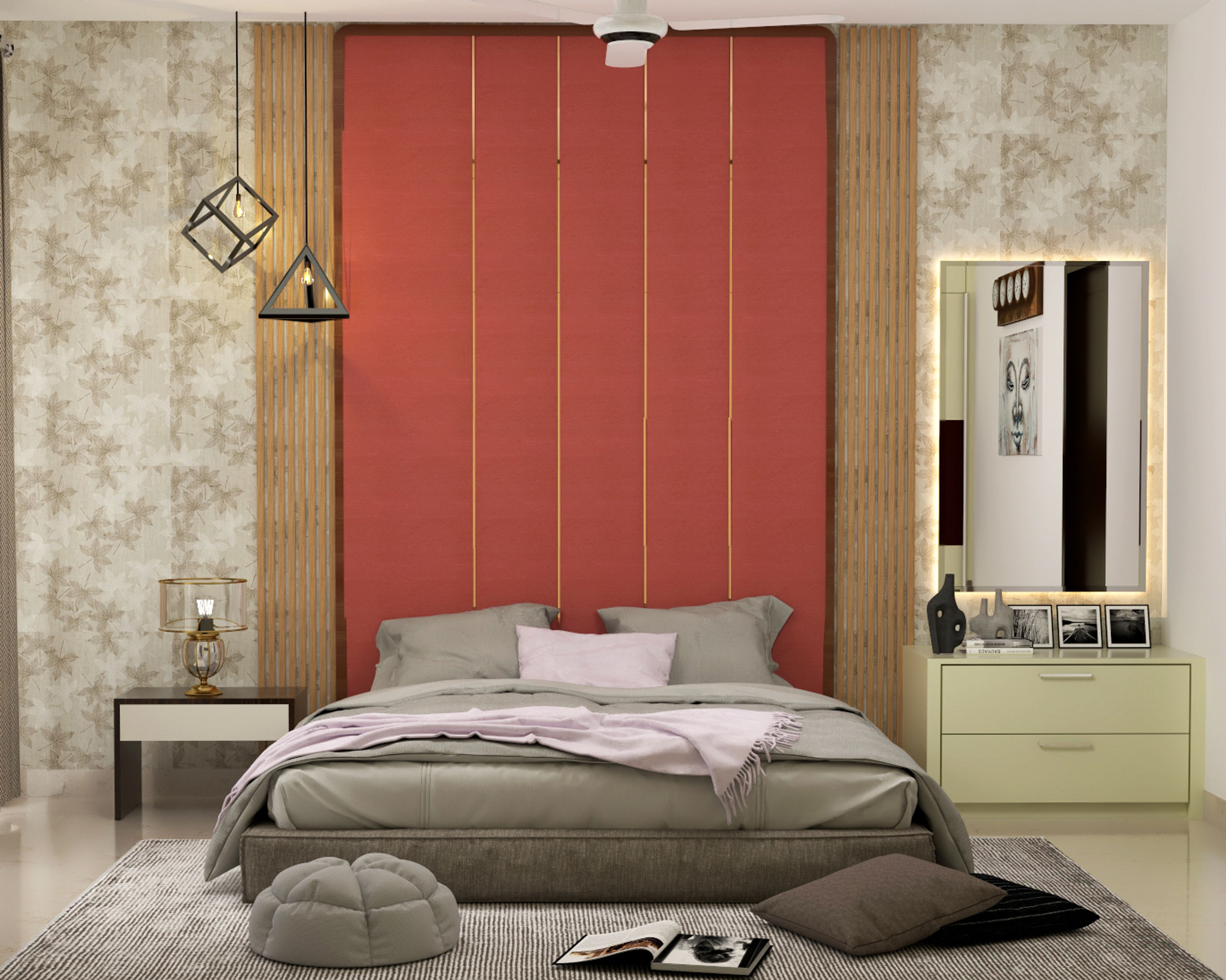 Contemporary Master Bedroom Design With Pink Backdrop