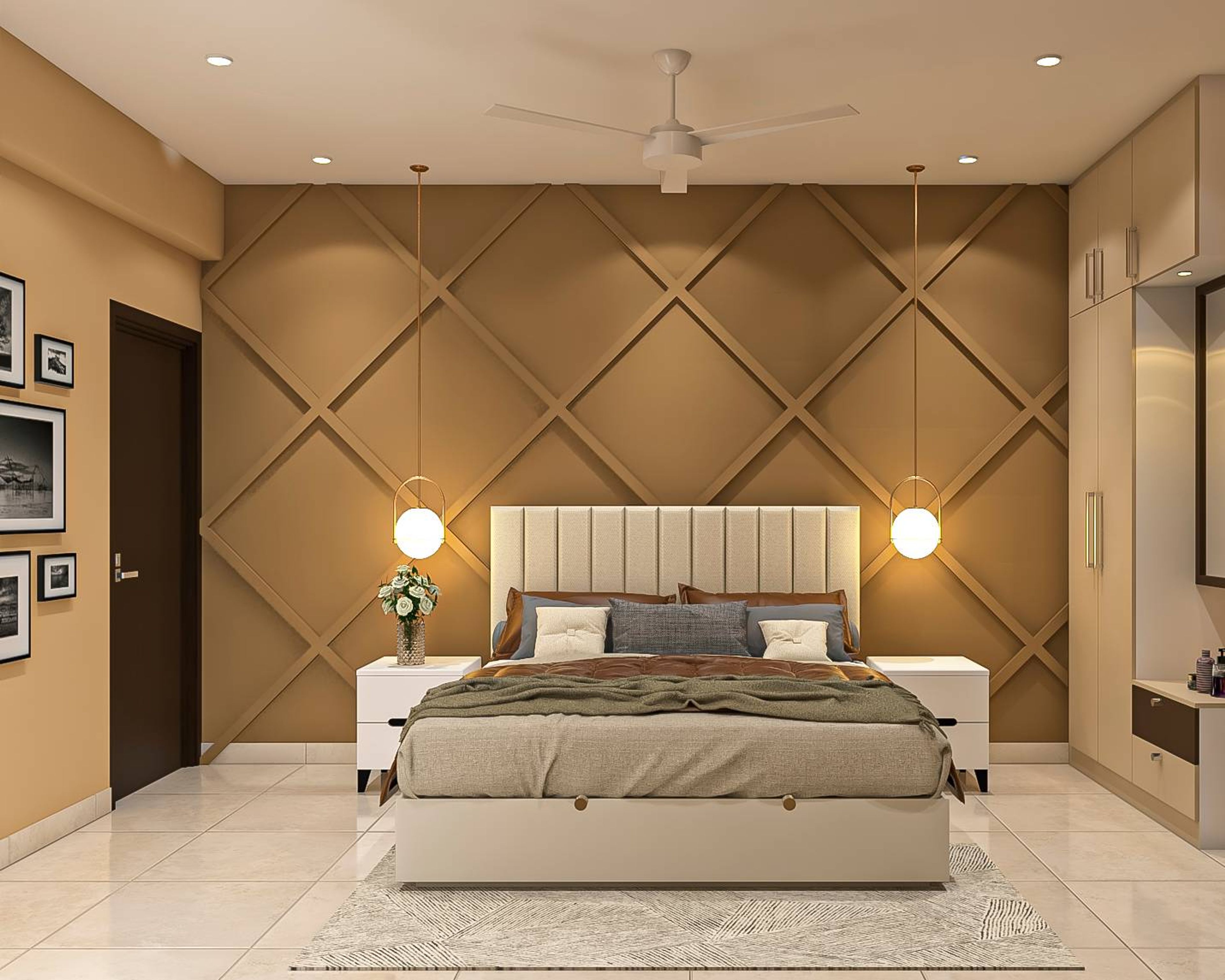 Contemporary Master Bedroom Design With Brown Accent Wall