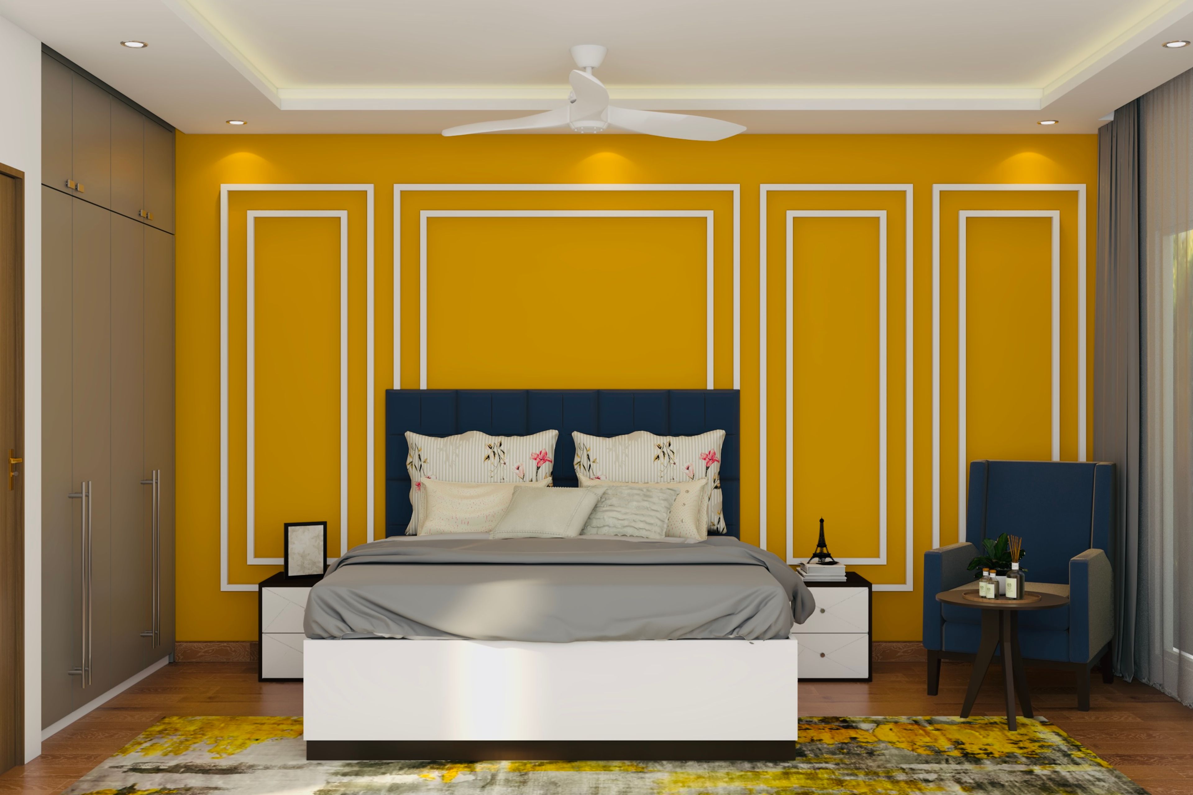 White Contemporary Master Bedroom Design With Double Bed