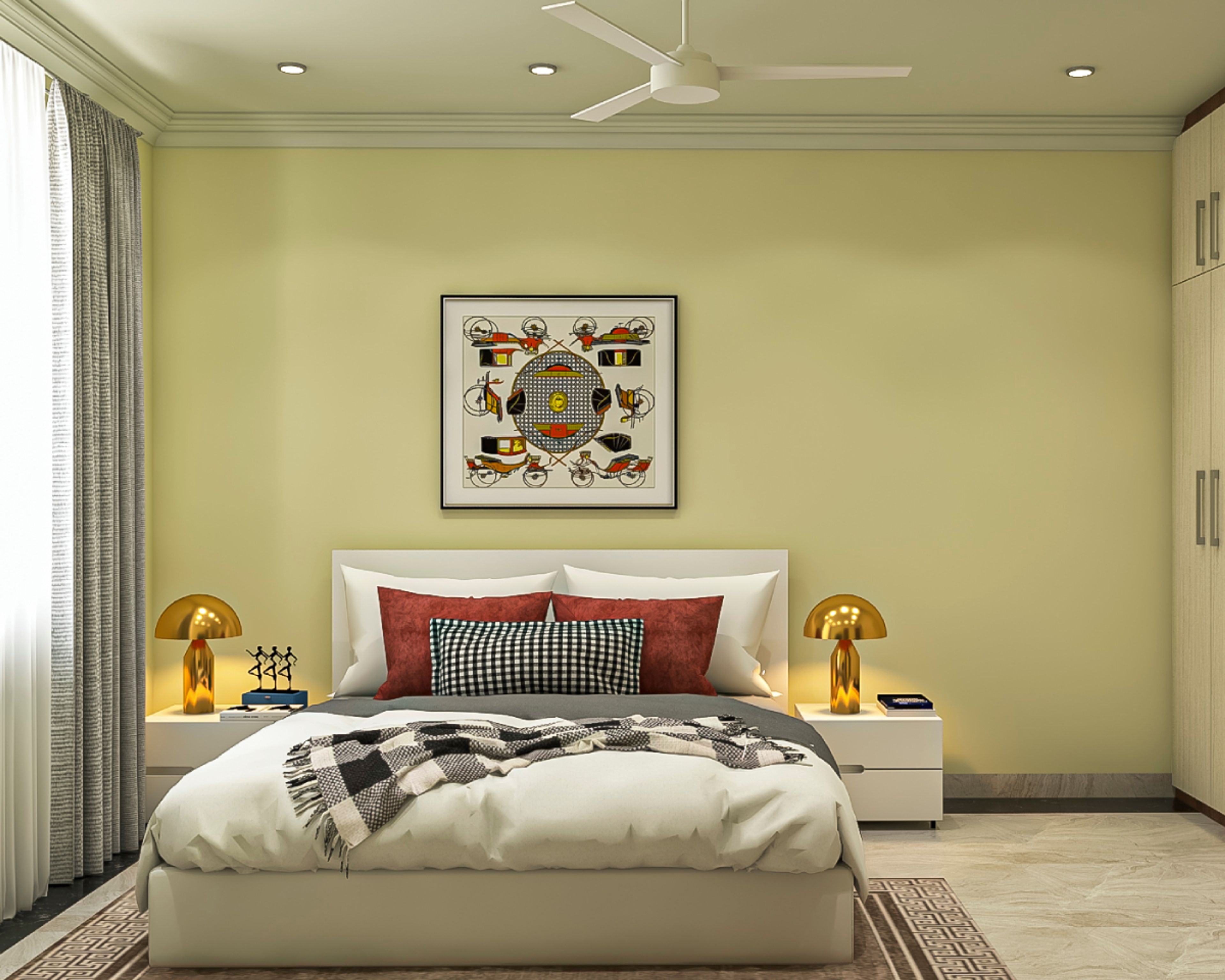 Modern Master Bedroom Design With Light Yellow Walls