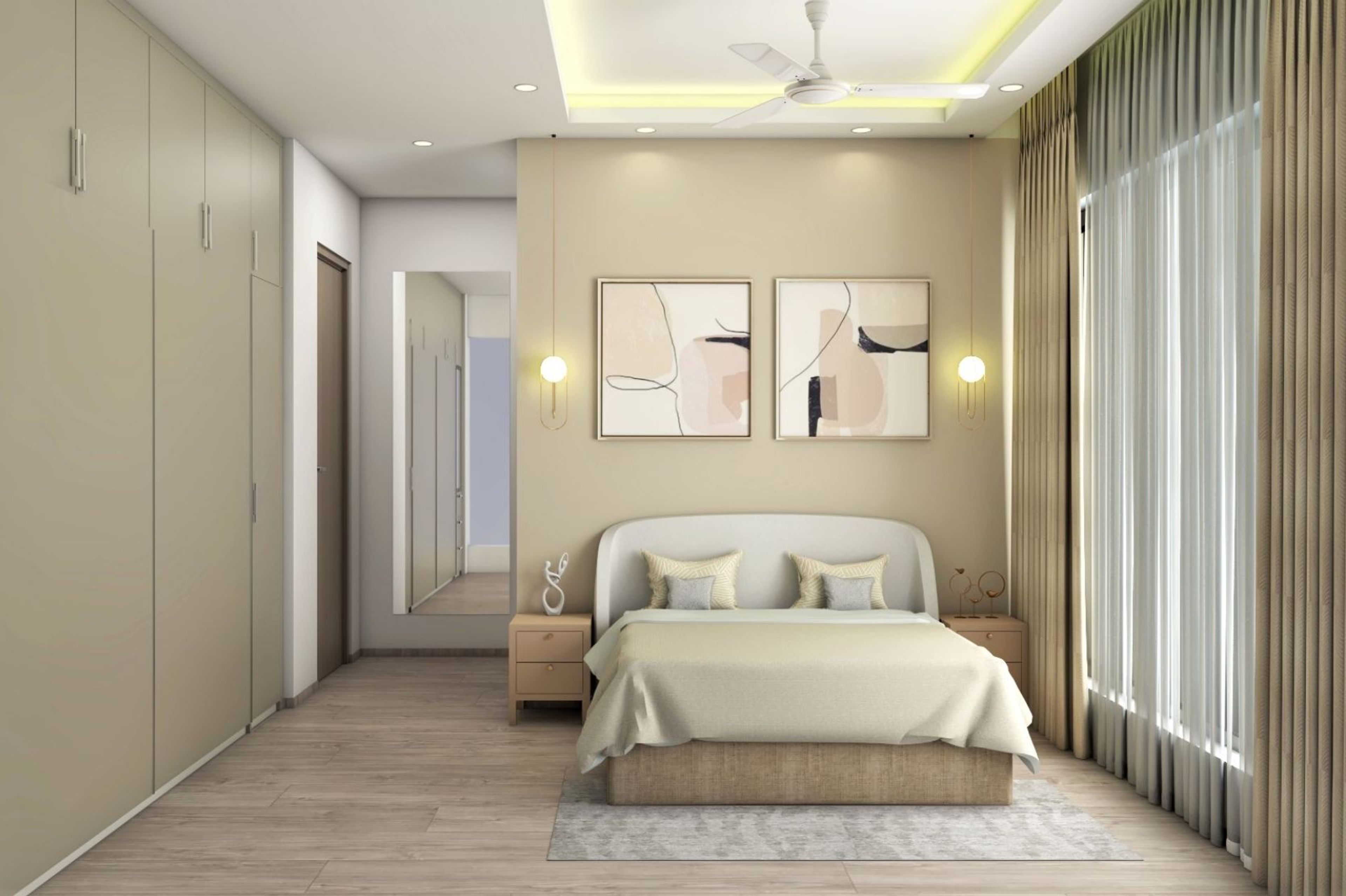 Contemporary Master Bedroom Design In Beige And White