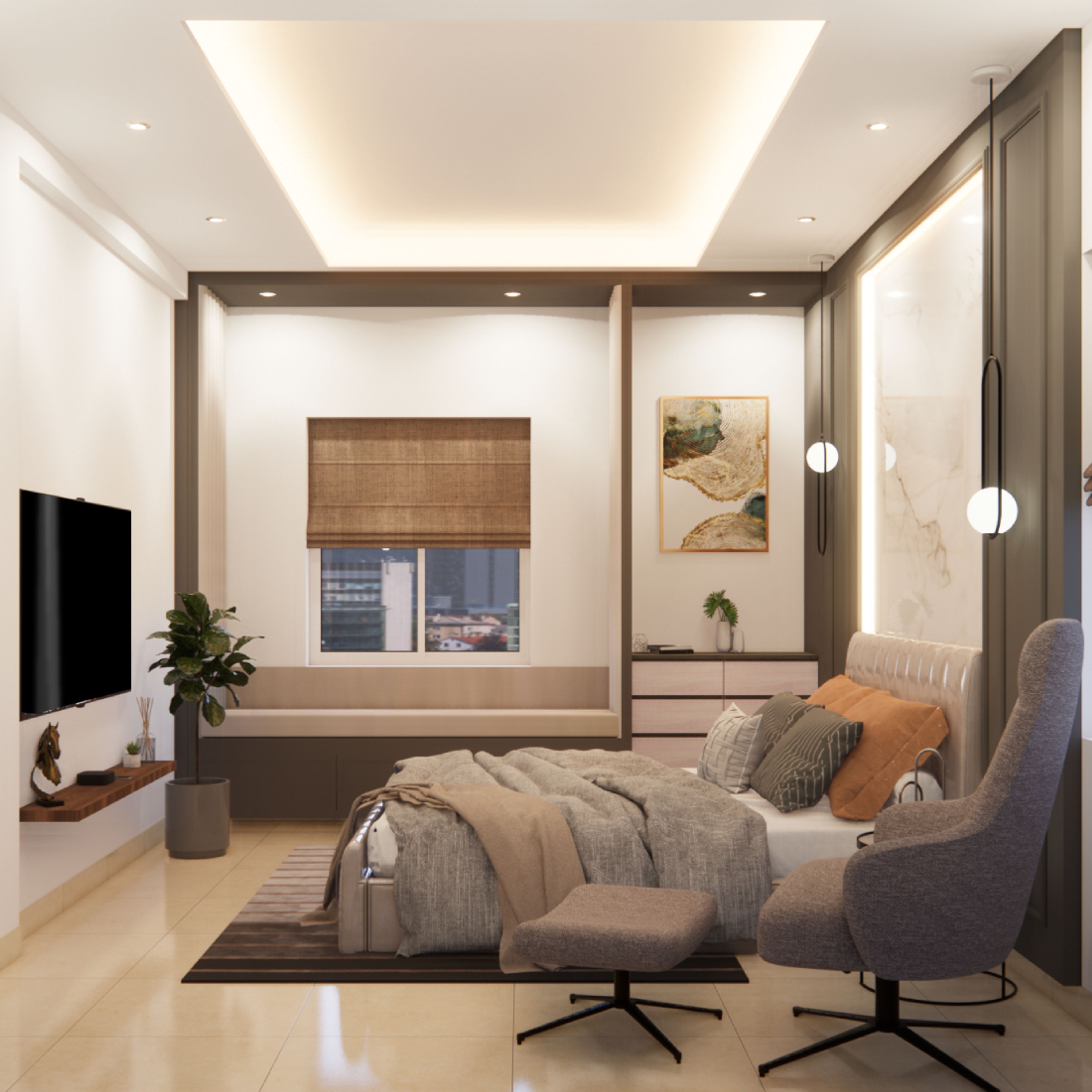 Modern Spacious Master Bedroom Design With Storage Space