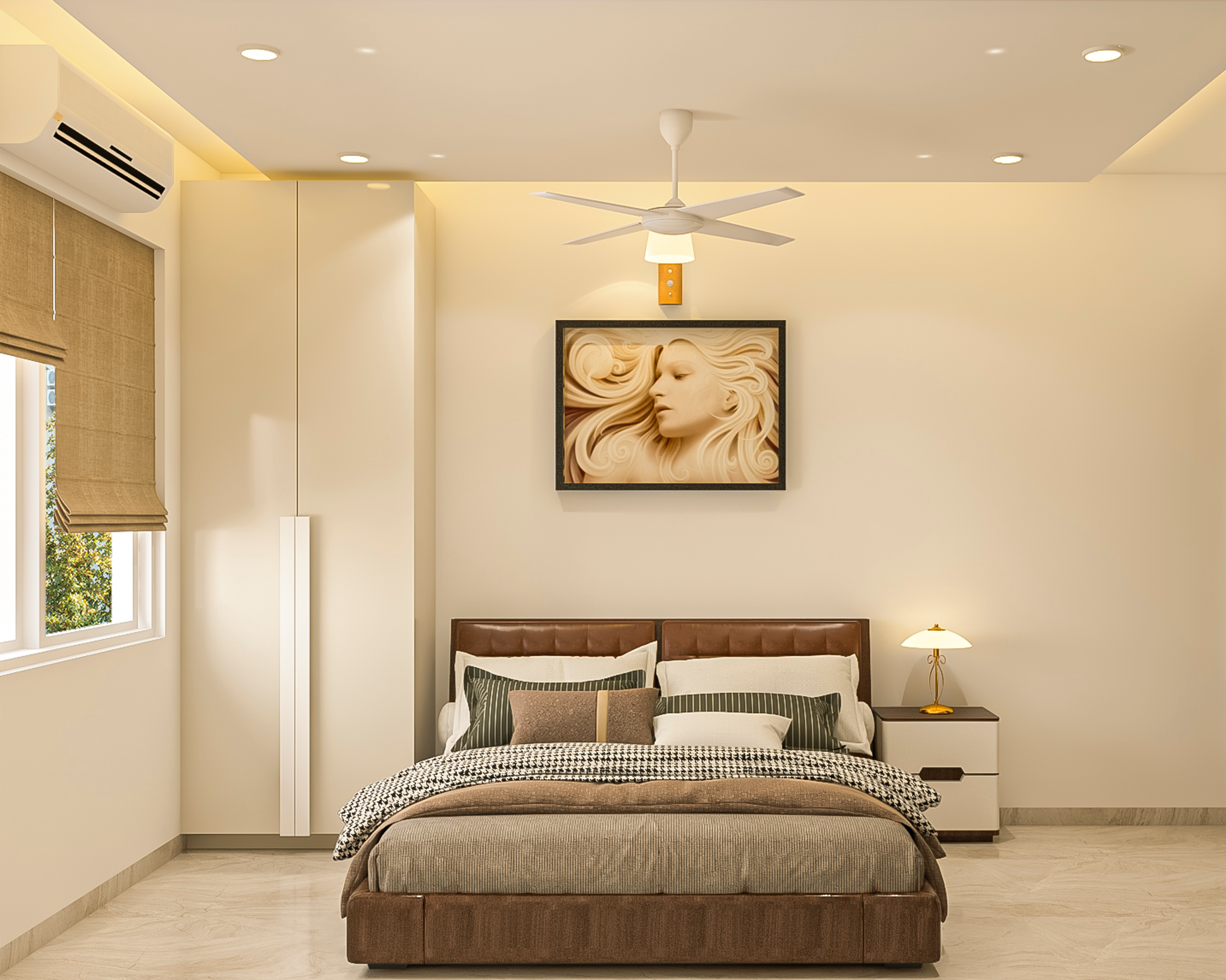 Modern Master Bedroom Design In Brown And Beige