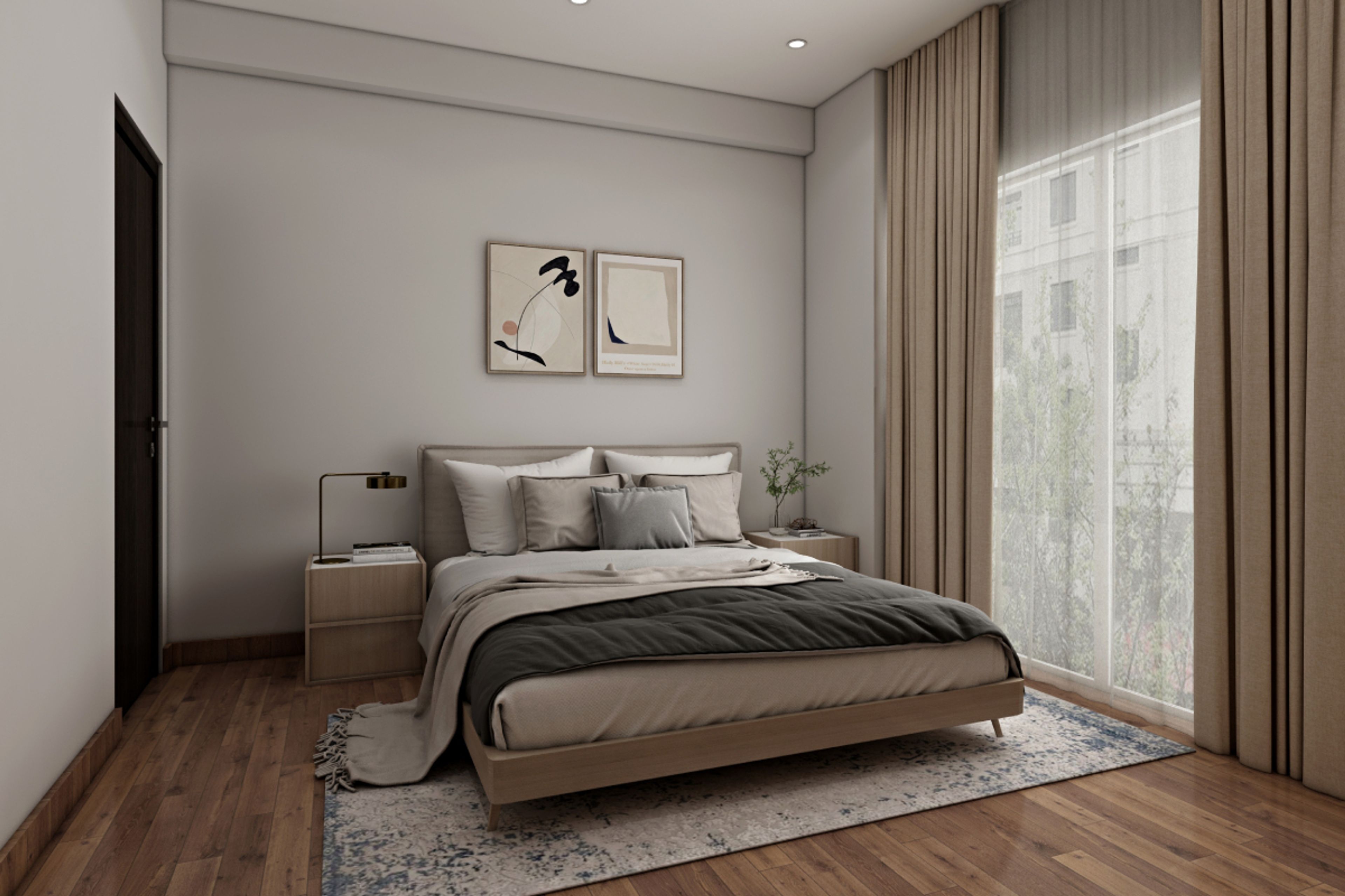 Modern Master Bedroom Design With Wooden Cot
