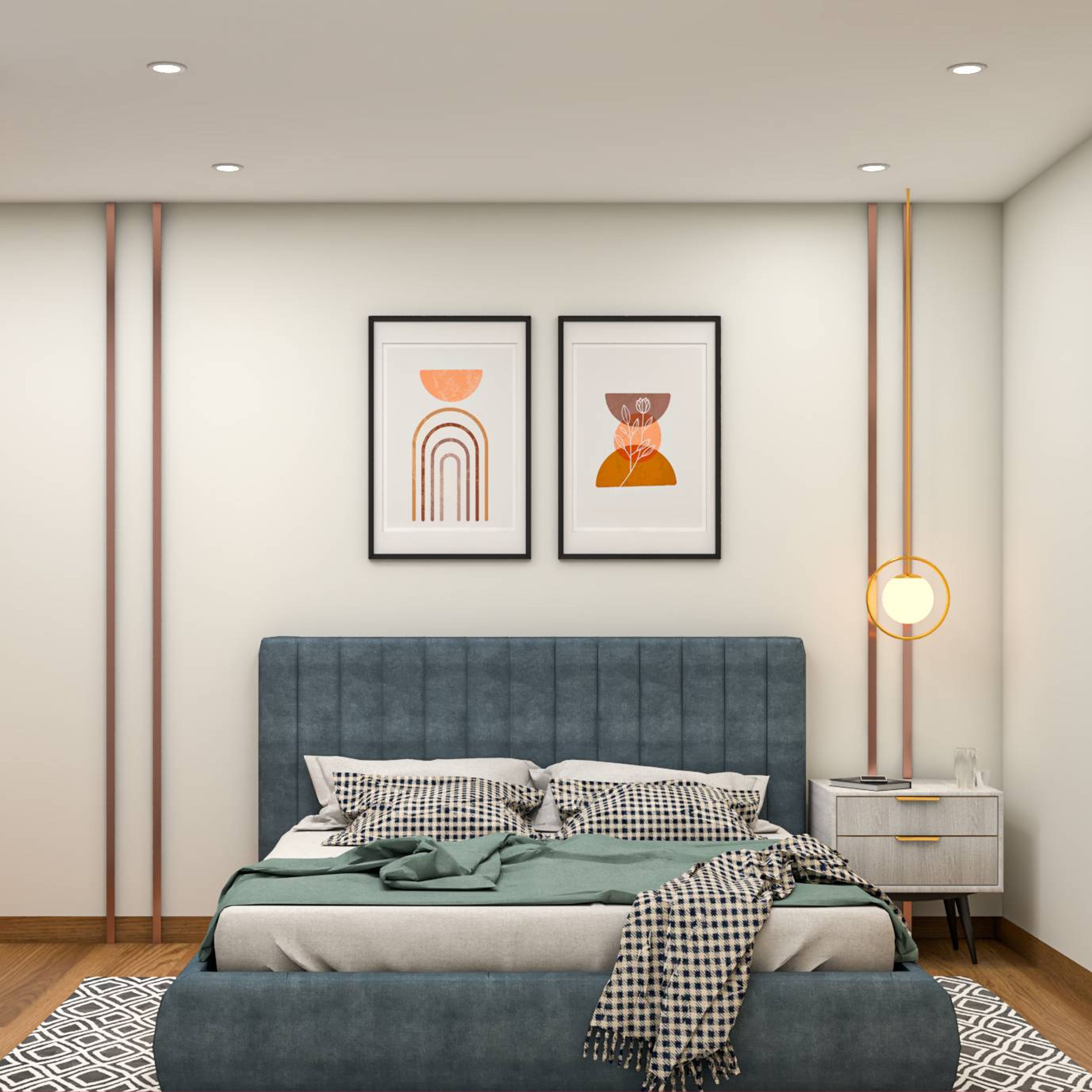 Modern Spacious Master Bedroom With Pendant Lights