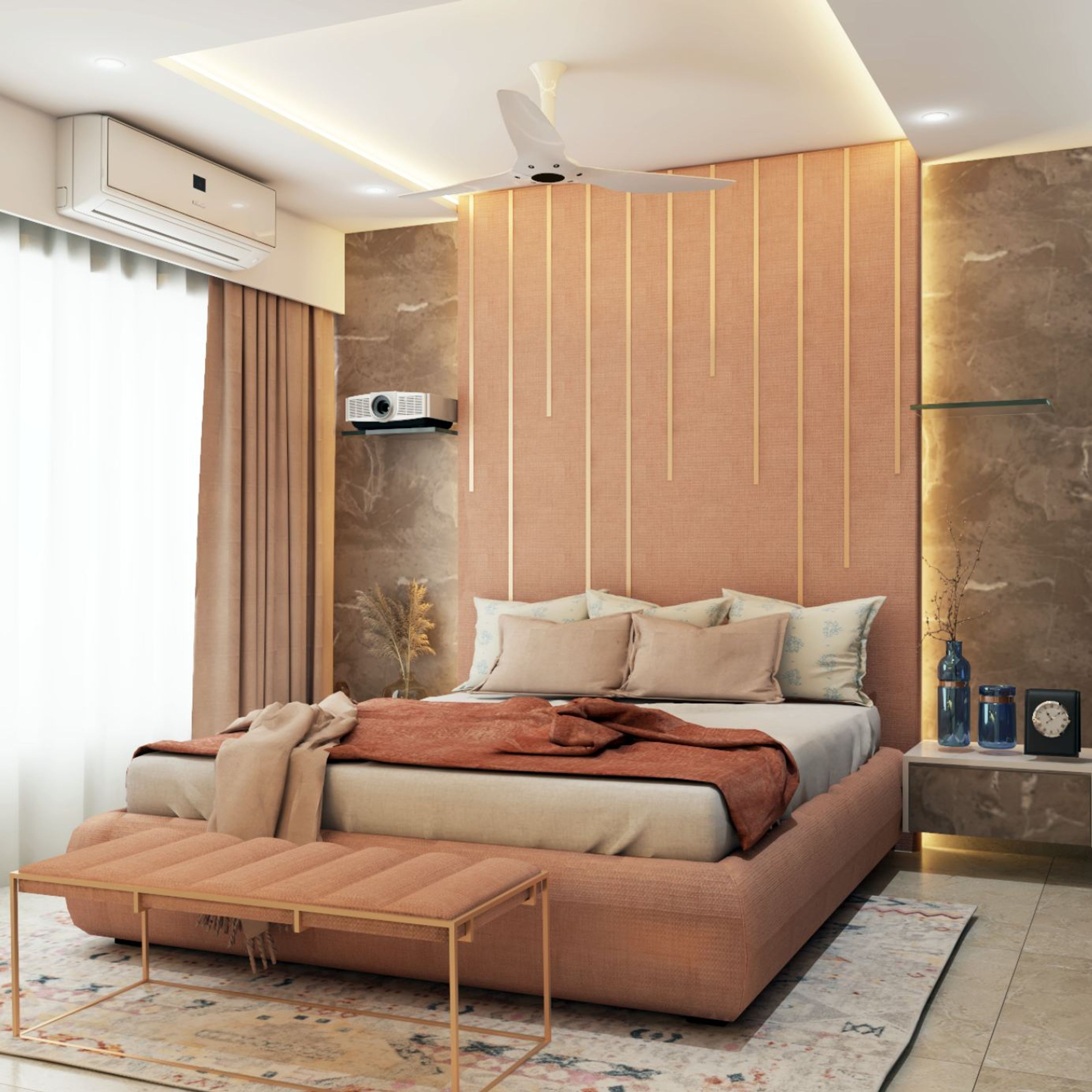 Peach Contemporary Themed Master Bedroom Design