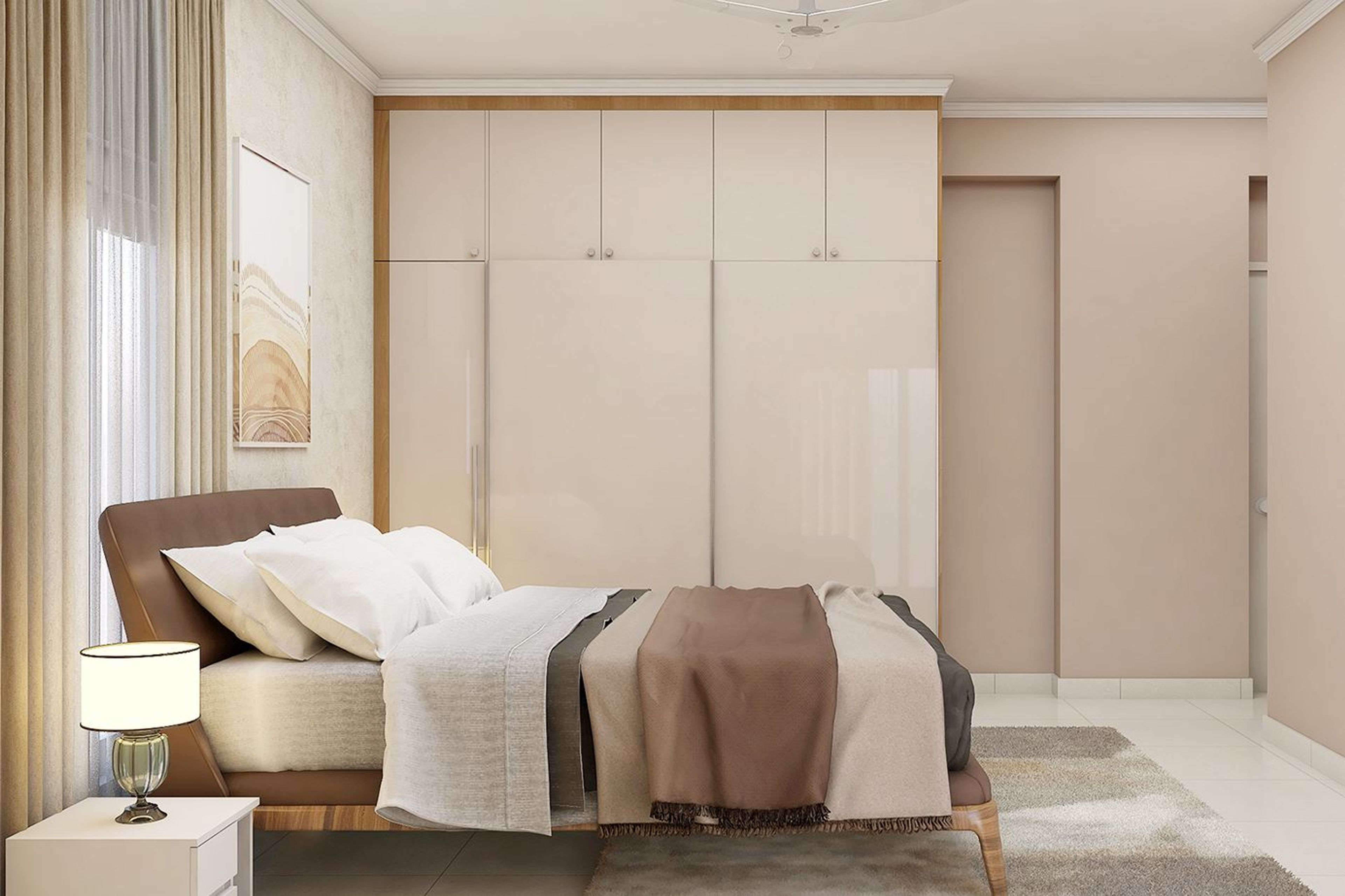 Modern Beige Master Bedroom Design With Wardrobe