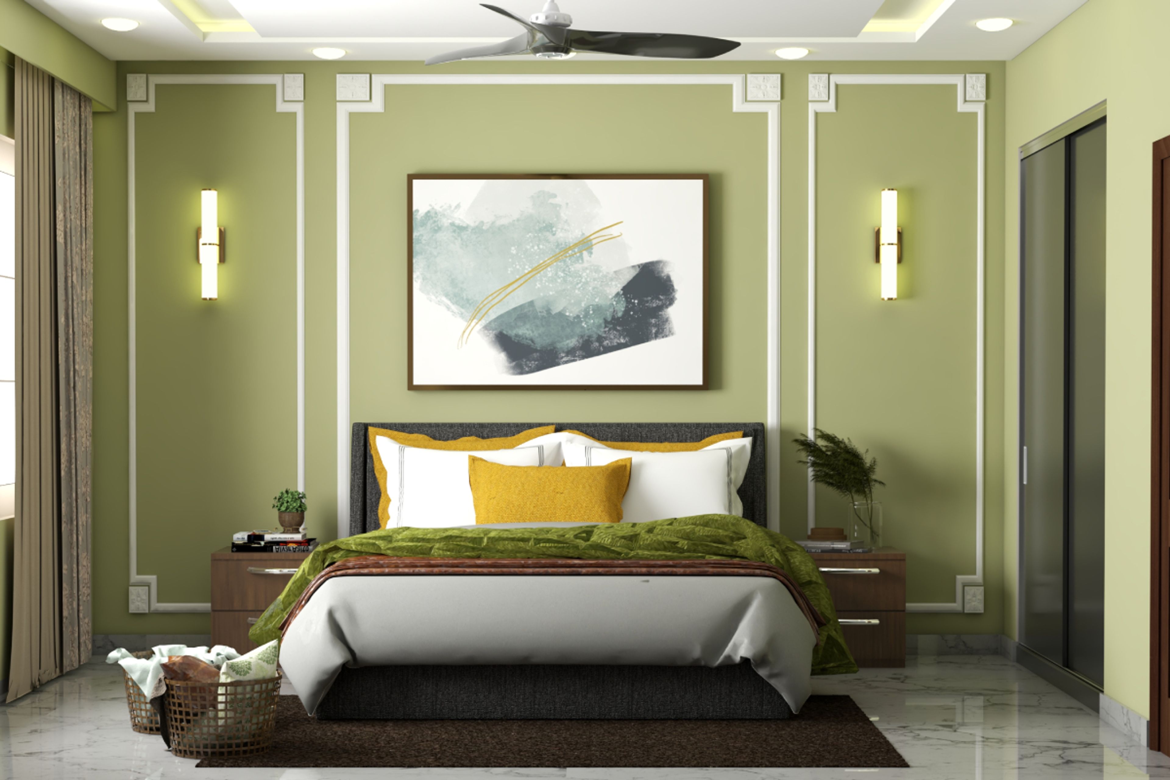 Classic Master Bedroom Design With Green Accent Wall