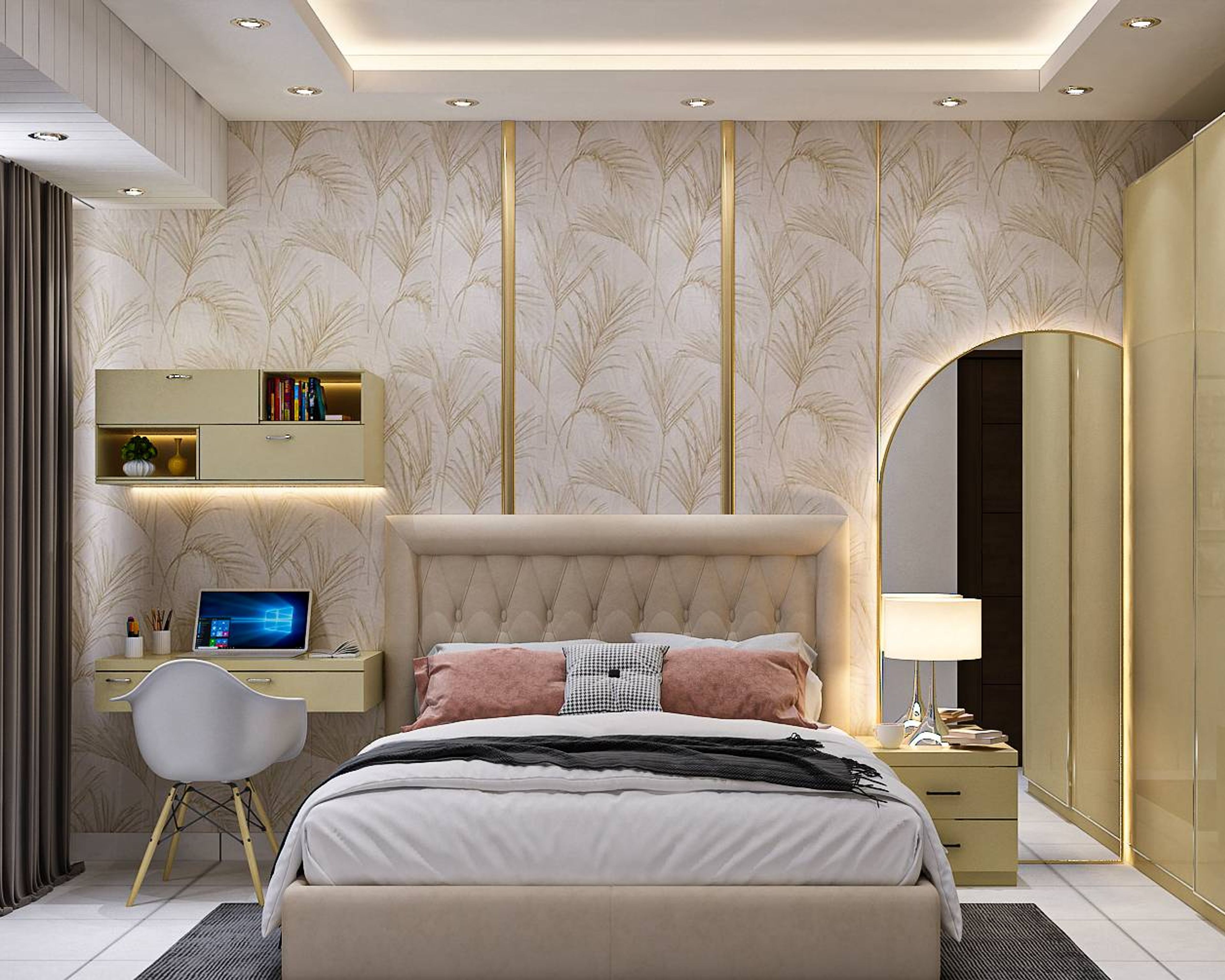 Modern Master Bedroom Design With Golden Trims