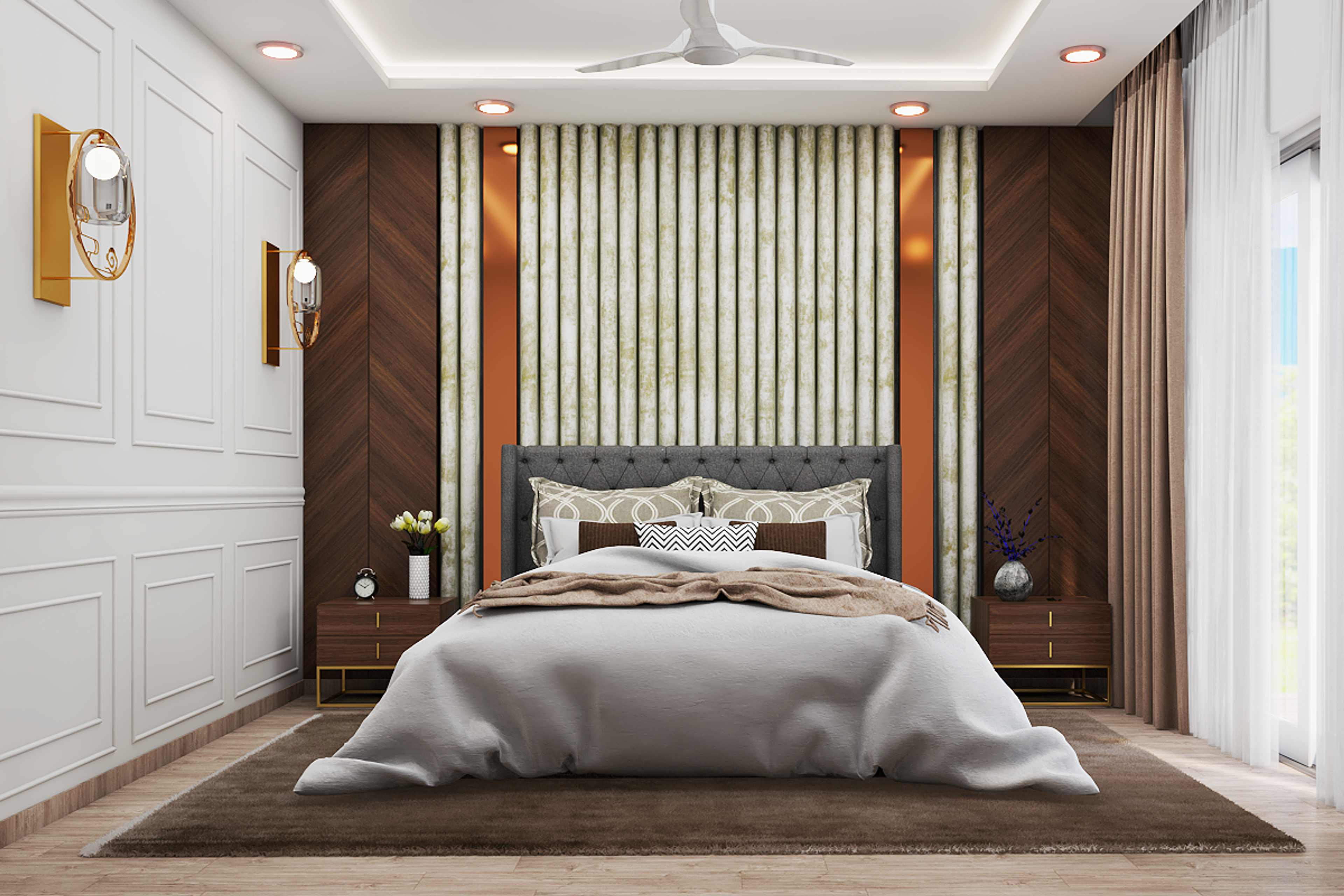 Contemporary Master Bedroom Design With Wooden Panel