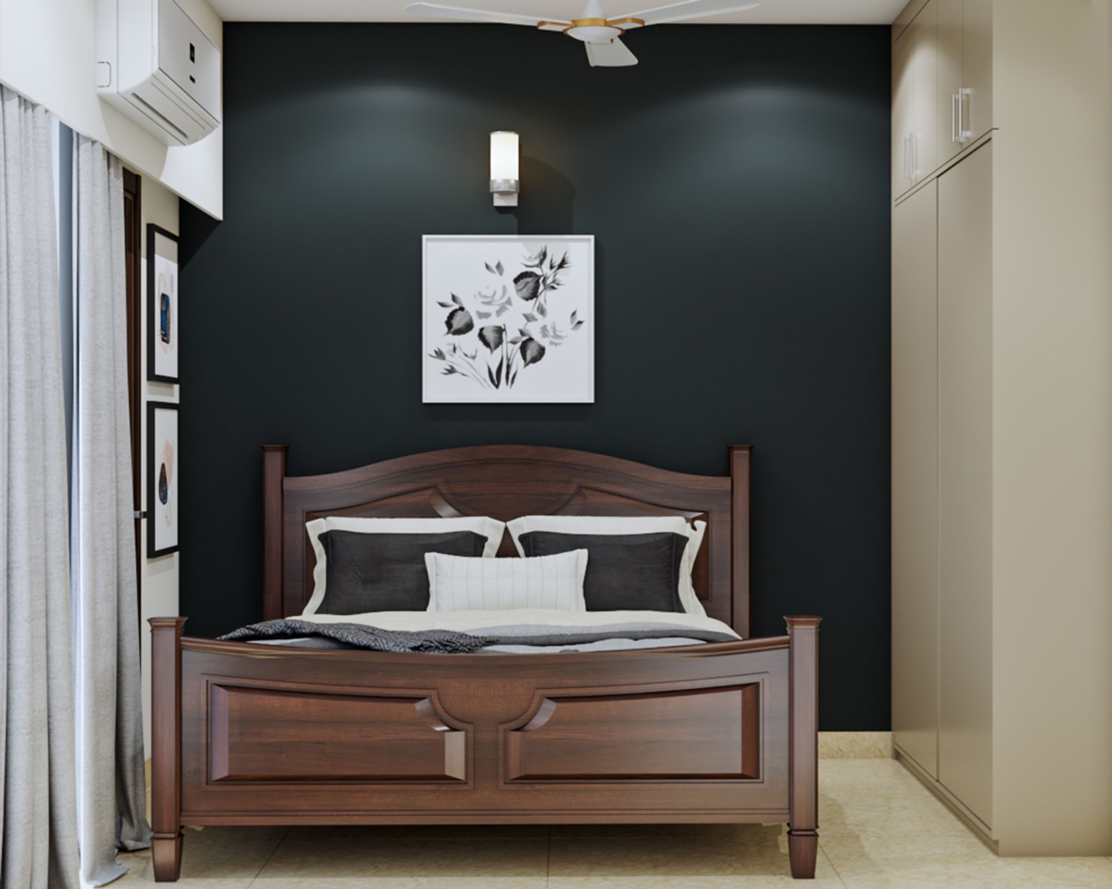 Modern Master Bedroom With Black Accent Wall
