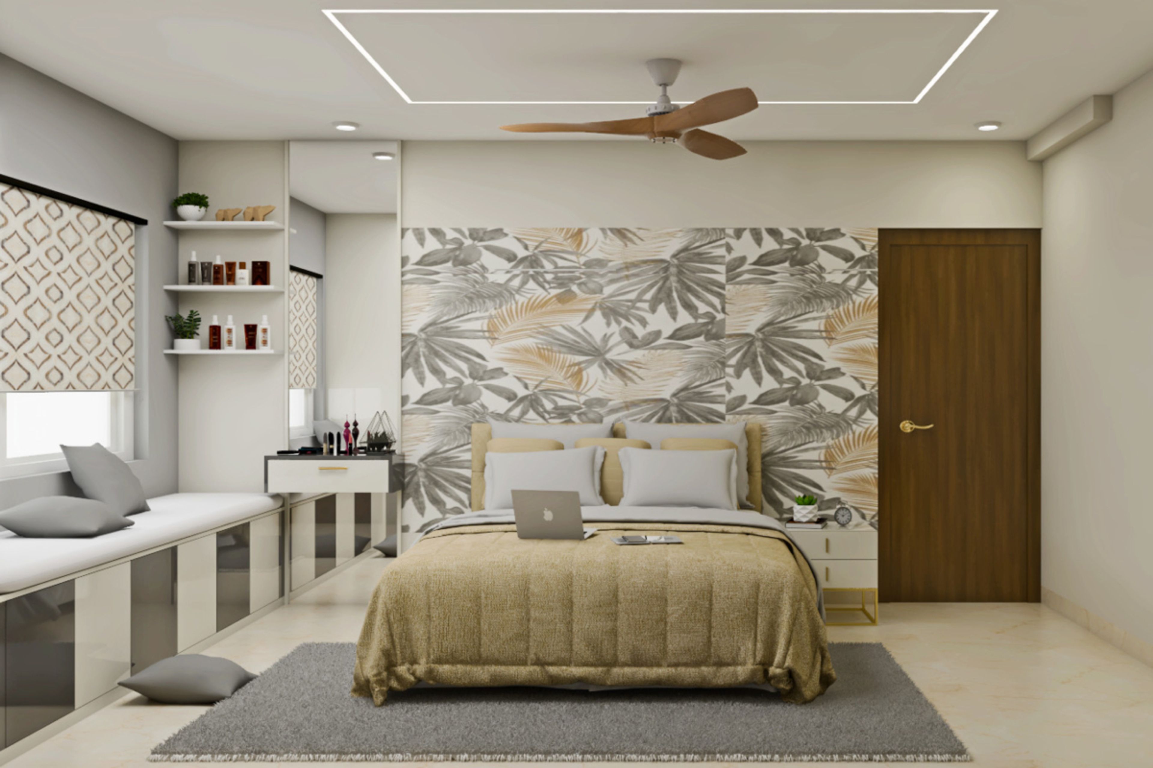 Modern Master Bedroom Design With Floral Wallpaper
